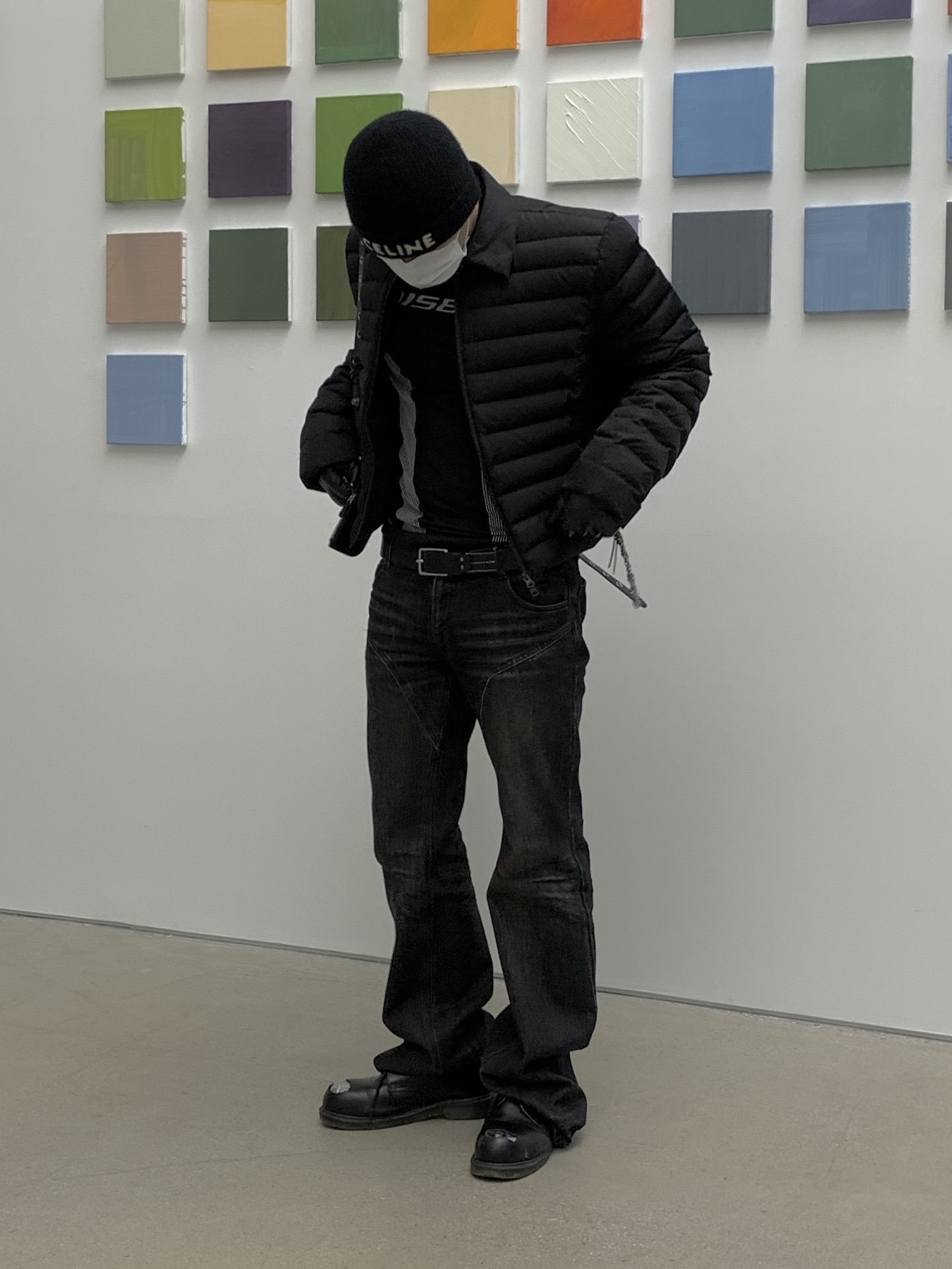 Dr. Martens x Raf Simons Keaton II Steel Toe Black, Celine Embroidered RIbbed Wool Beanie Black 착용 스타일 - 7