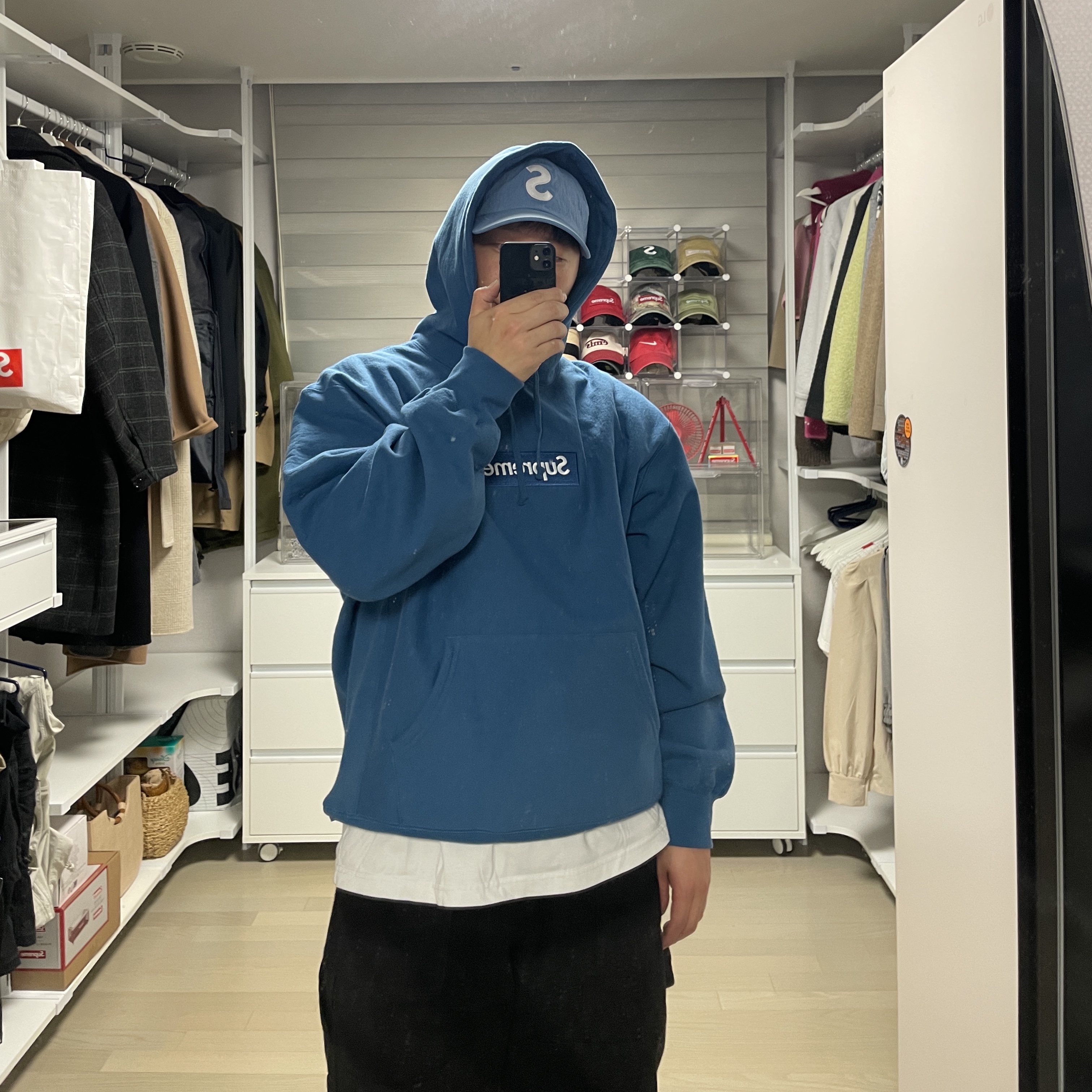 Supreme Box Logo Hooded Sweatshirt Blue - 23FW 착용 스타일 - 2