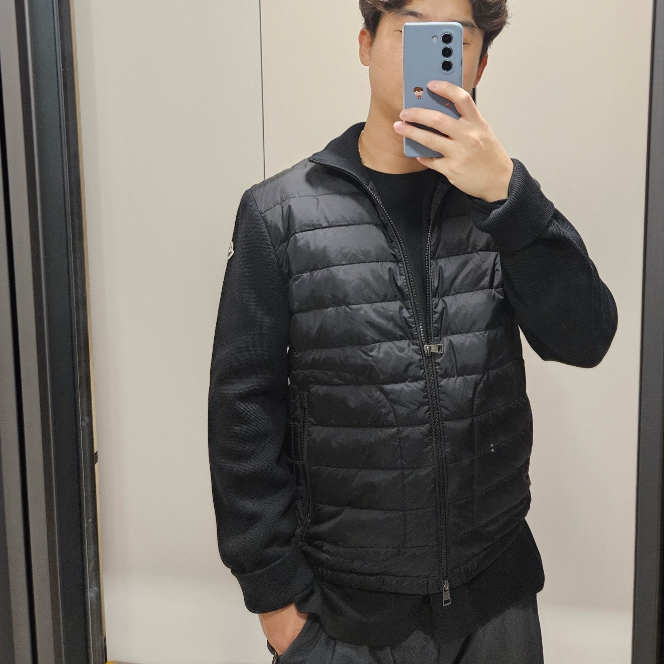 Moncler Padded Wool Cardigan Black - 23FW 착용 스타일 - 1