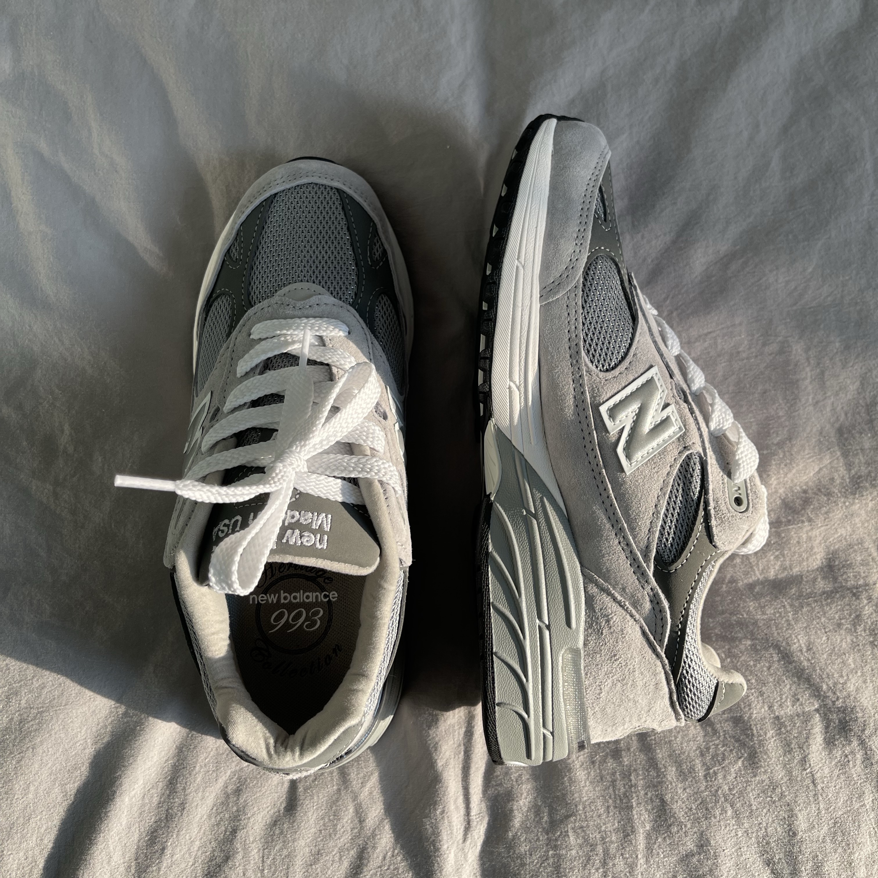 (W) New Balance 993 Made in USA Grey - B Standard 착용 스타일