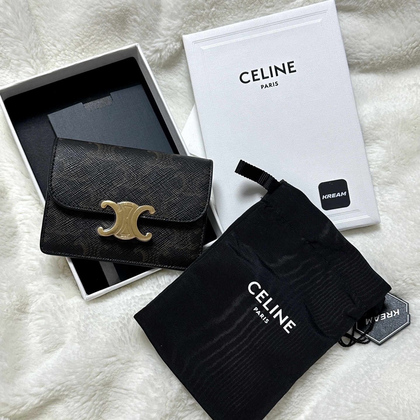 Celine Card Holder with Flap in Triomphe Canvas Tan 착용 스타일