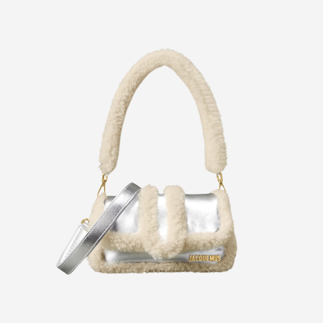 Jacquemus Le Petit Bambimou Doux Shearling and Leather Mini Handbag Silver 상세 이미지 1