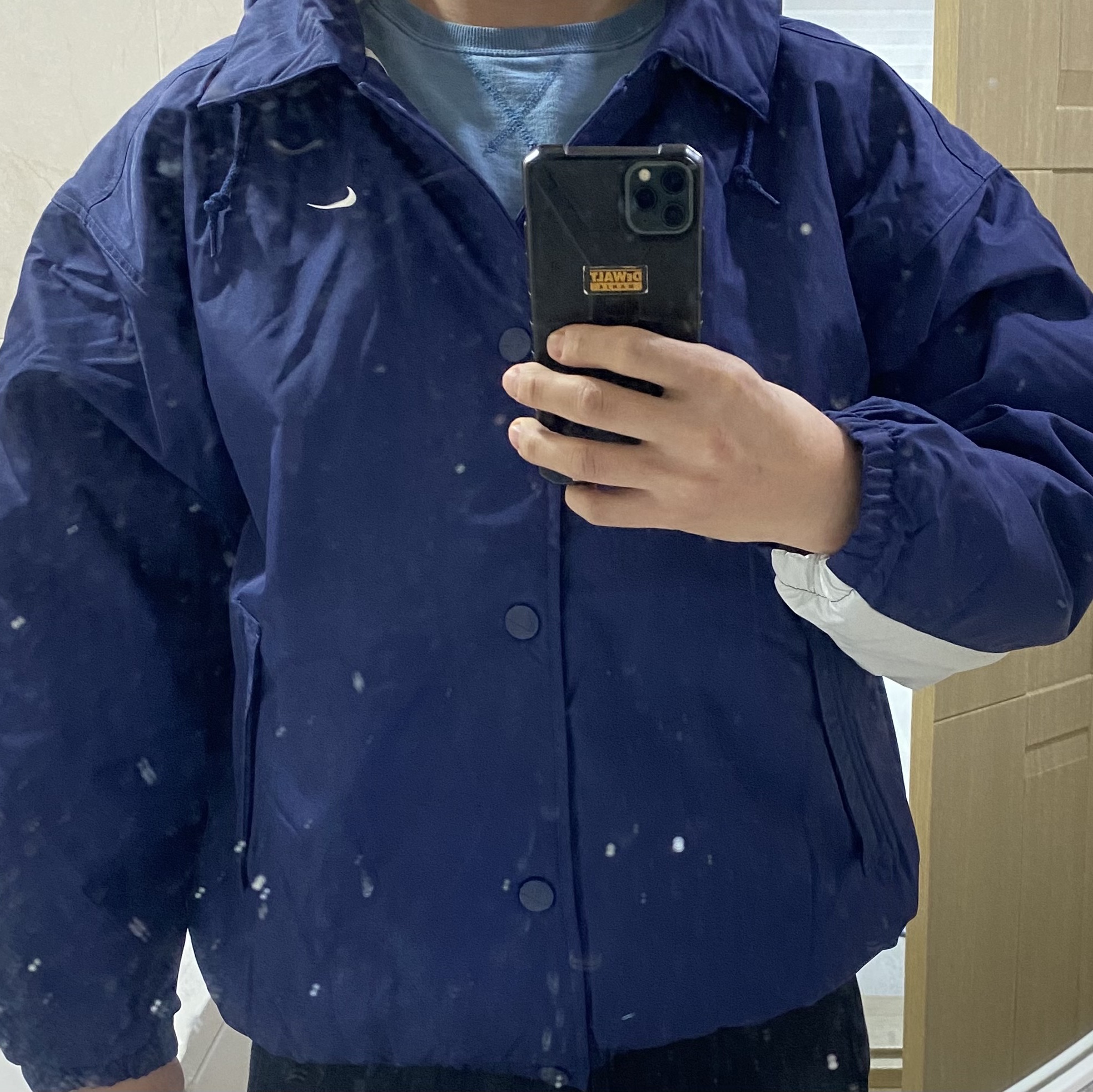 Nike Solo Swoosh Puffer Midnight Navy White - Asia 착용 스타일