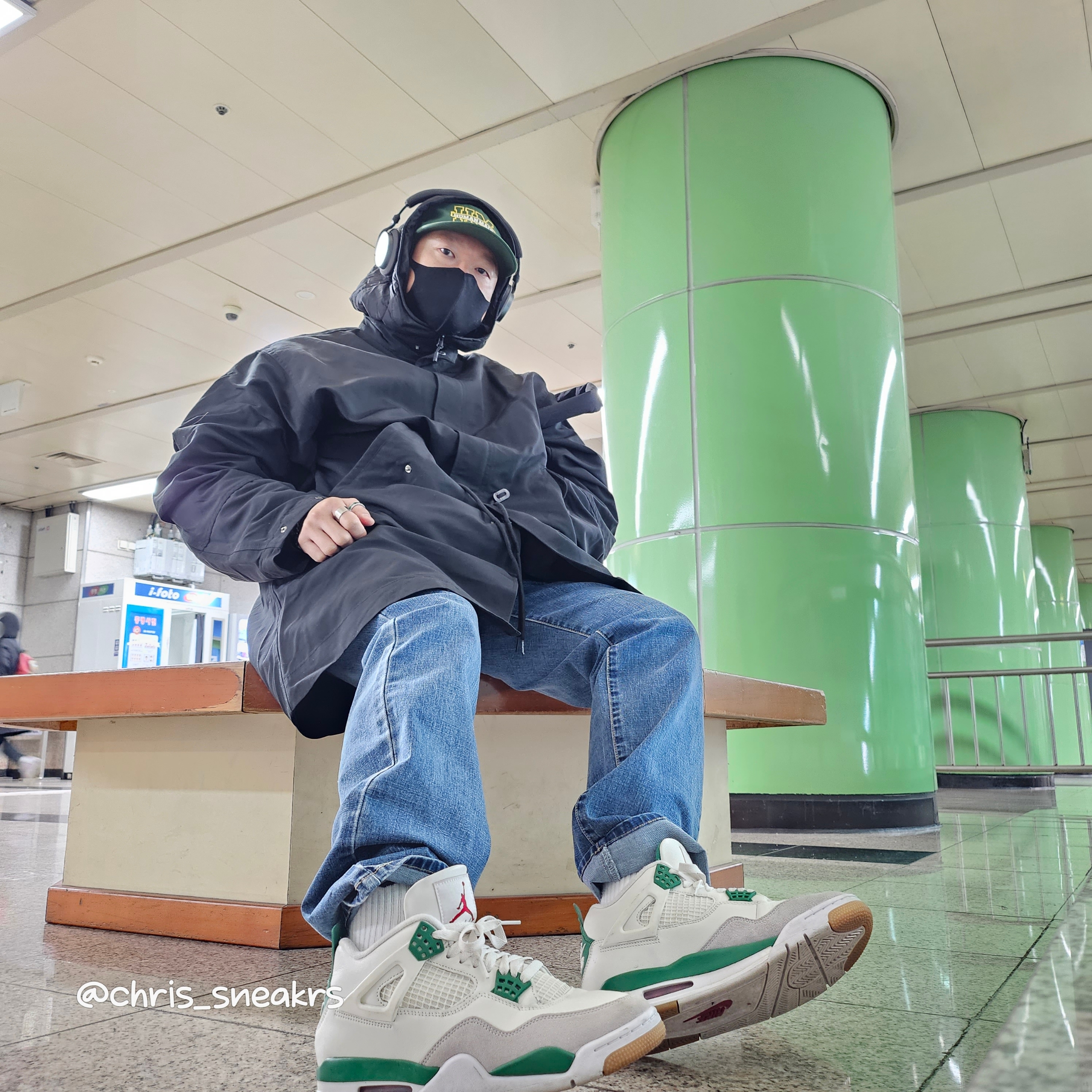 Human Made 5-Panel Twill Cap #1 Green, Jordan 4 x Nike SB Retro SP Pine Green 착용 스타일 - 1