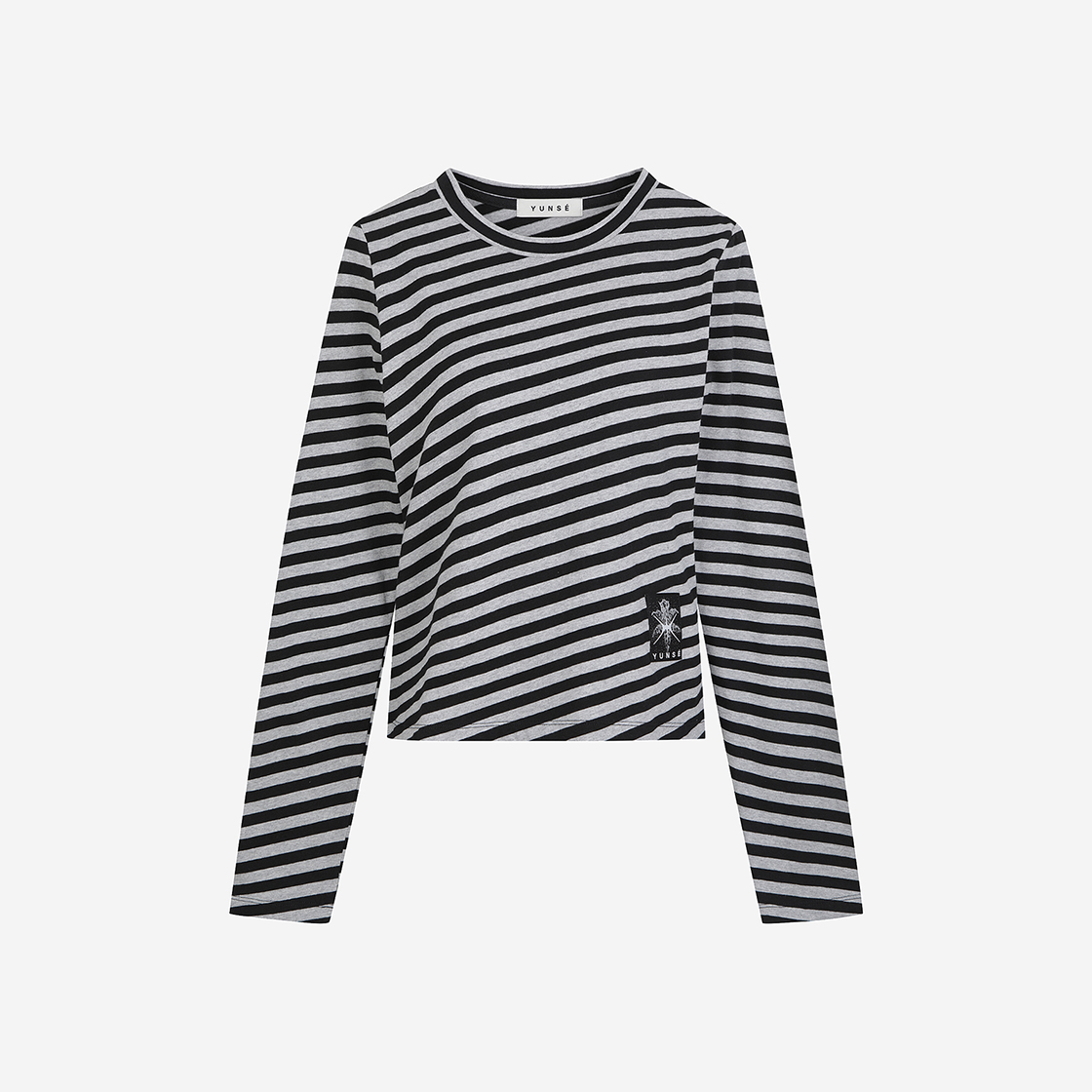 윤세 우먼 해치 스트라이프 티셔츠 그레이(Yunse Women Hatch Stripe T-Shirt Grey) - 1