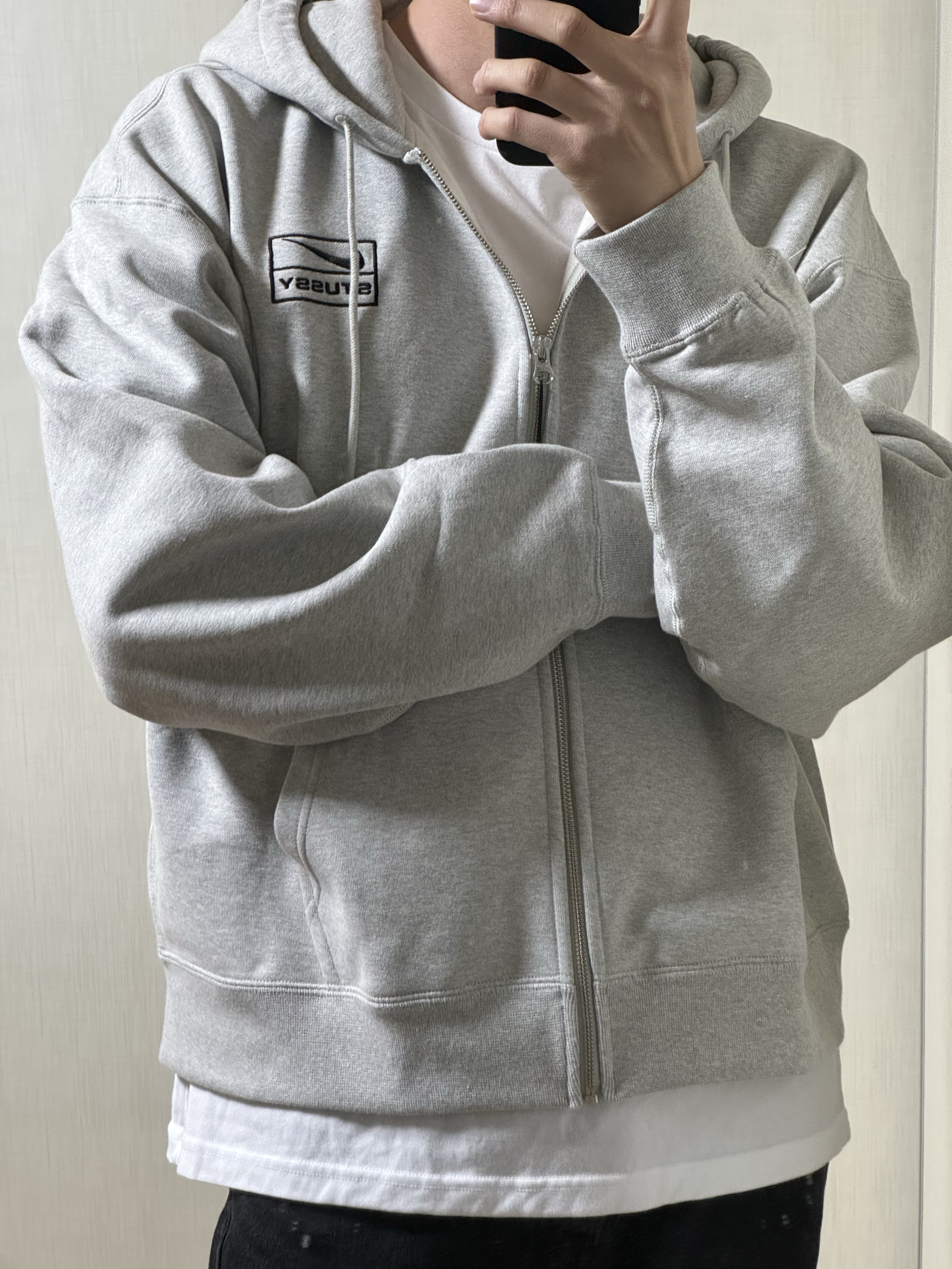 Nike x Stussy Full Zip Fleece Hoodie Grey Heather (FJ9181-050) 착용 스타일 - 2