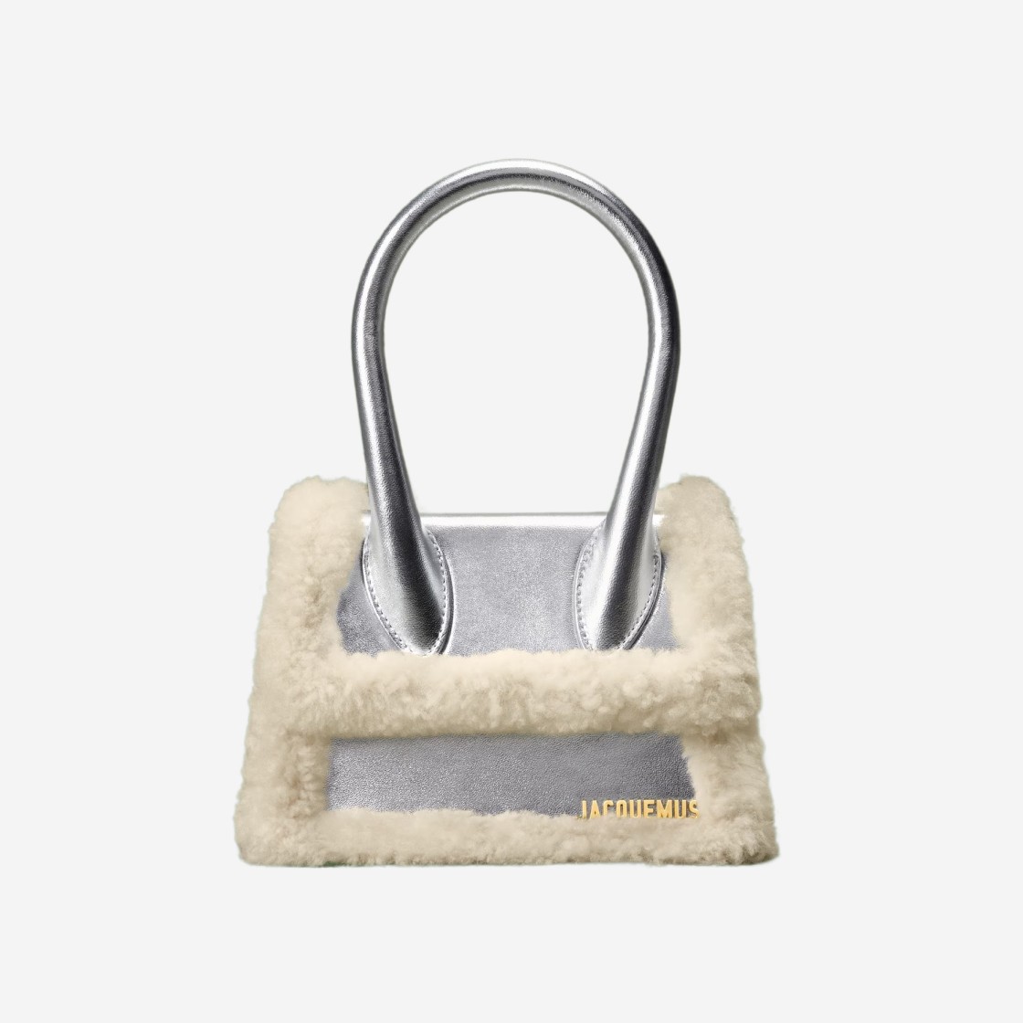 Jacquemus Le Chiquito Moyen Doux Shearling Leather Handbag Silver 상세 이미지 1