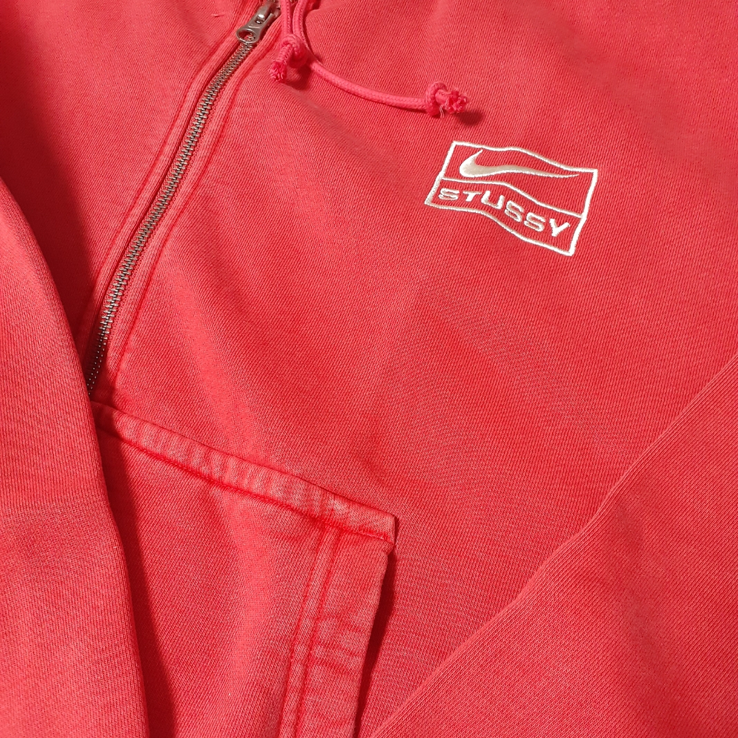 Nike x Stussy Full Zip Pigment Dyed Fleece Hoodie Habanero Red (FJ9161-642) 착용 스타일