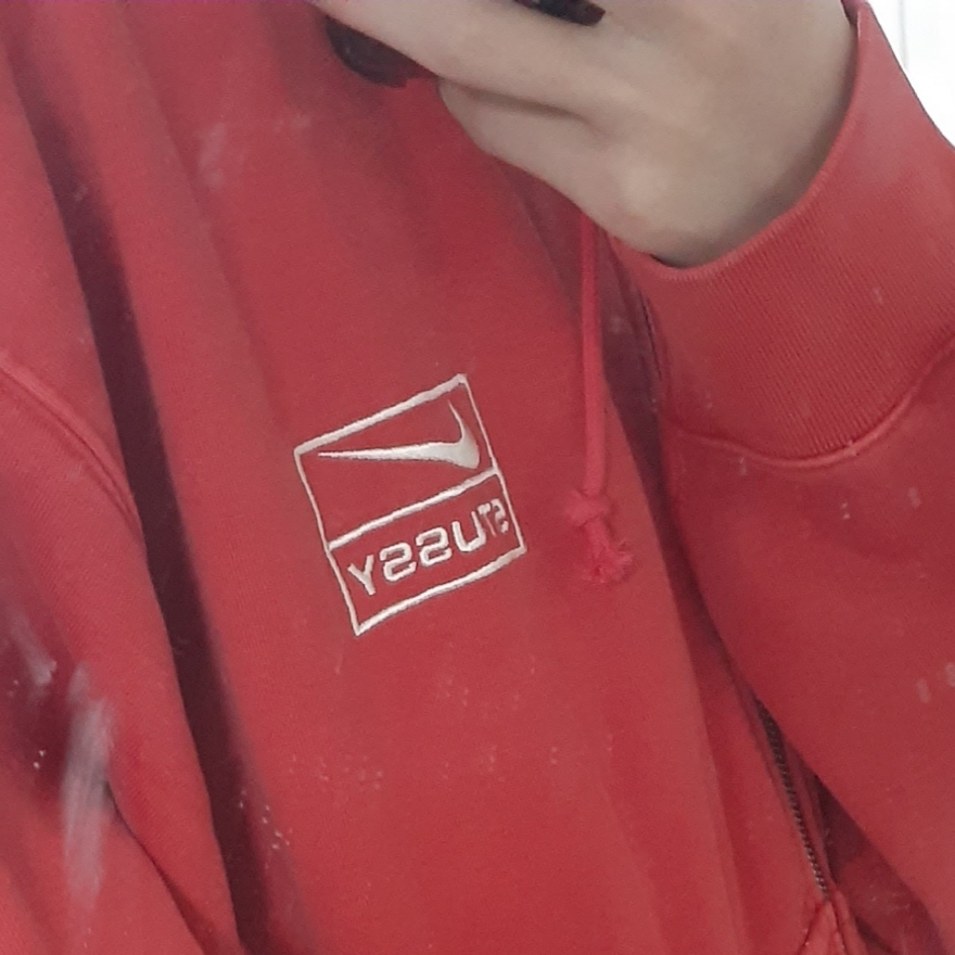 Nike x Stussy Full Zip Pigment Dyed Fleece Hoodie Habanero Red (FJ9161-642) 착용 스타일