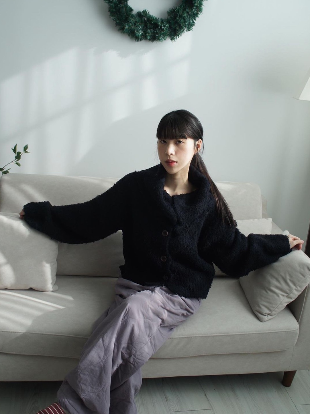 Porta Women Wave Quilted Padded Pants Violet, Porta Women Wave Quilted Padded Pants Ivory 착용 스타일