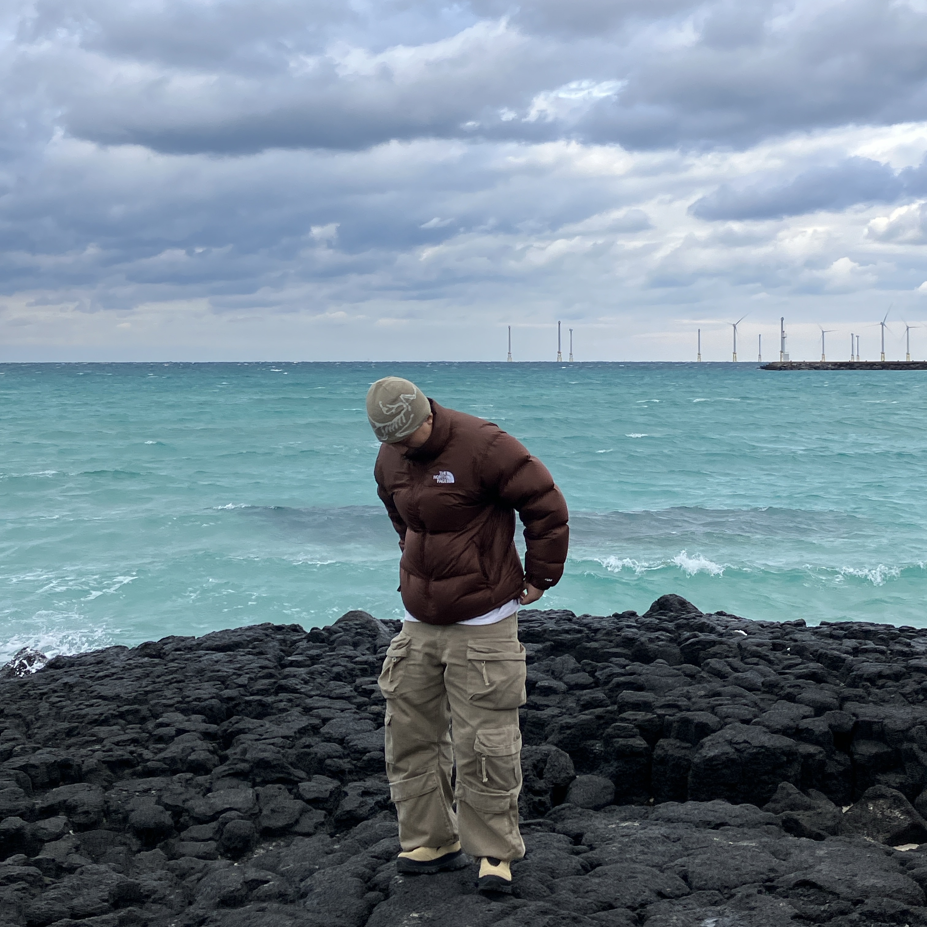 The North Face 1996 Retro Nuptse Jacket Dark Oak, Zara Utility Cargo Jeans Dark Sand 착용 스타일