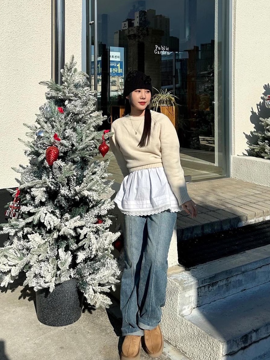 Porta Porta CutoutLayer Pintuck Denim Blue 착용 스타일