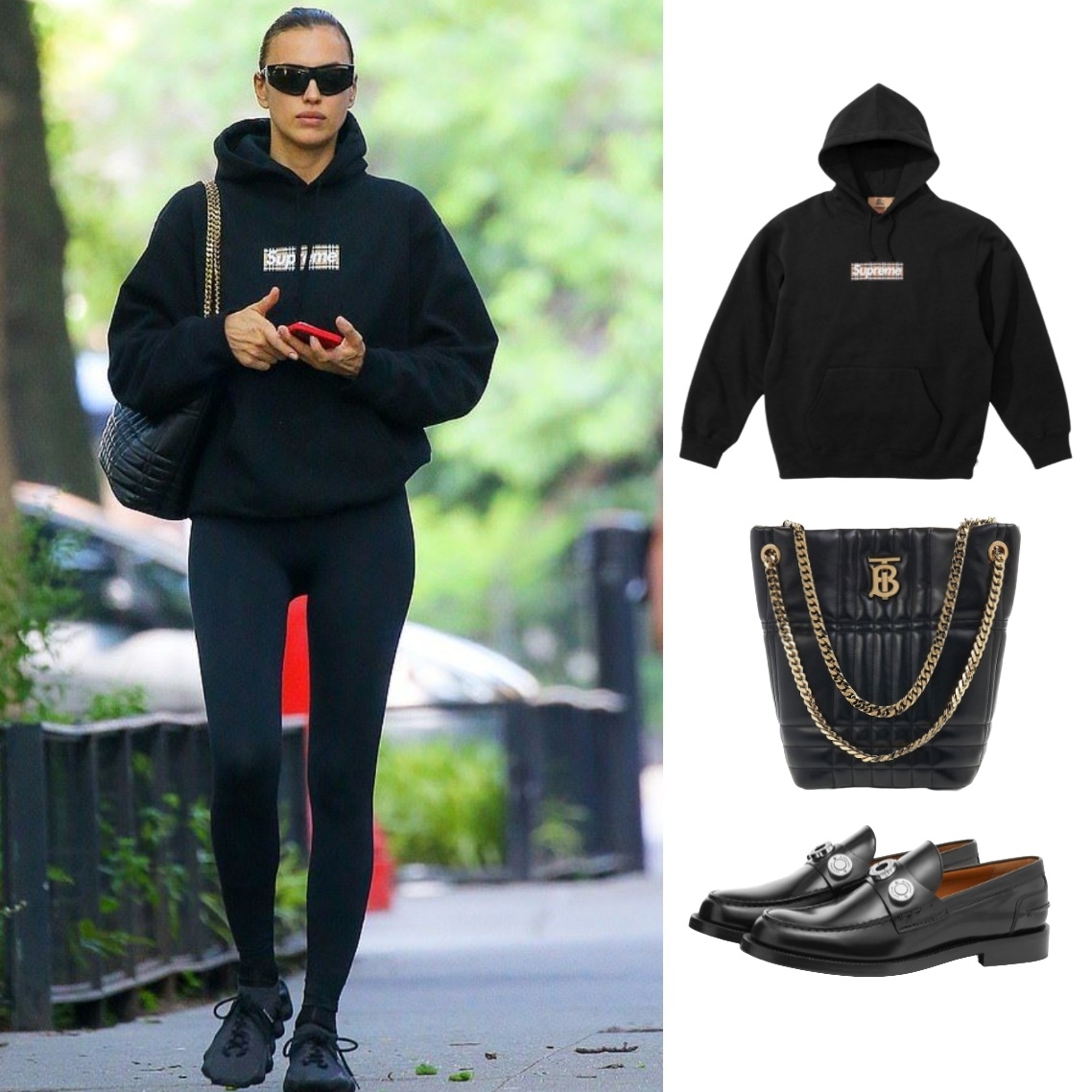 Supreme x Burberry Box Logo Hooded Sweatshirt Black - 22SS, Burberry Fred Logo Loafers Black 착용 스타일