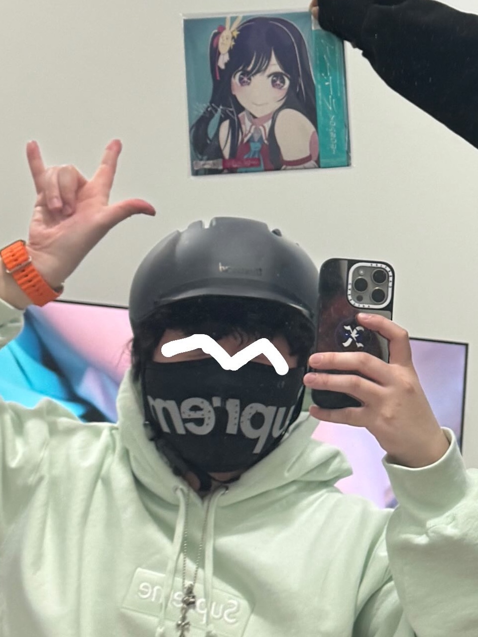 Supreme Windstopper Facemask Black - 23FW, Supreme Box Logo Hooded Sweatshirt Light Green - 23FW 착용 스타일