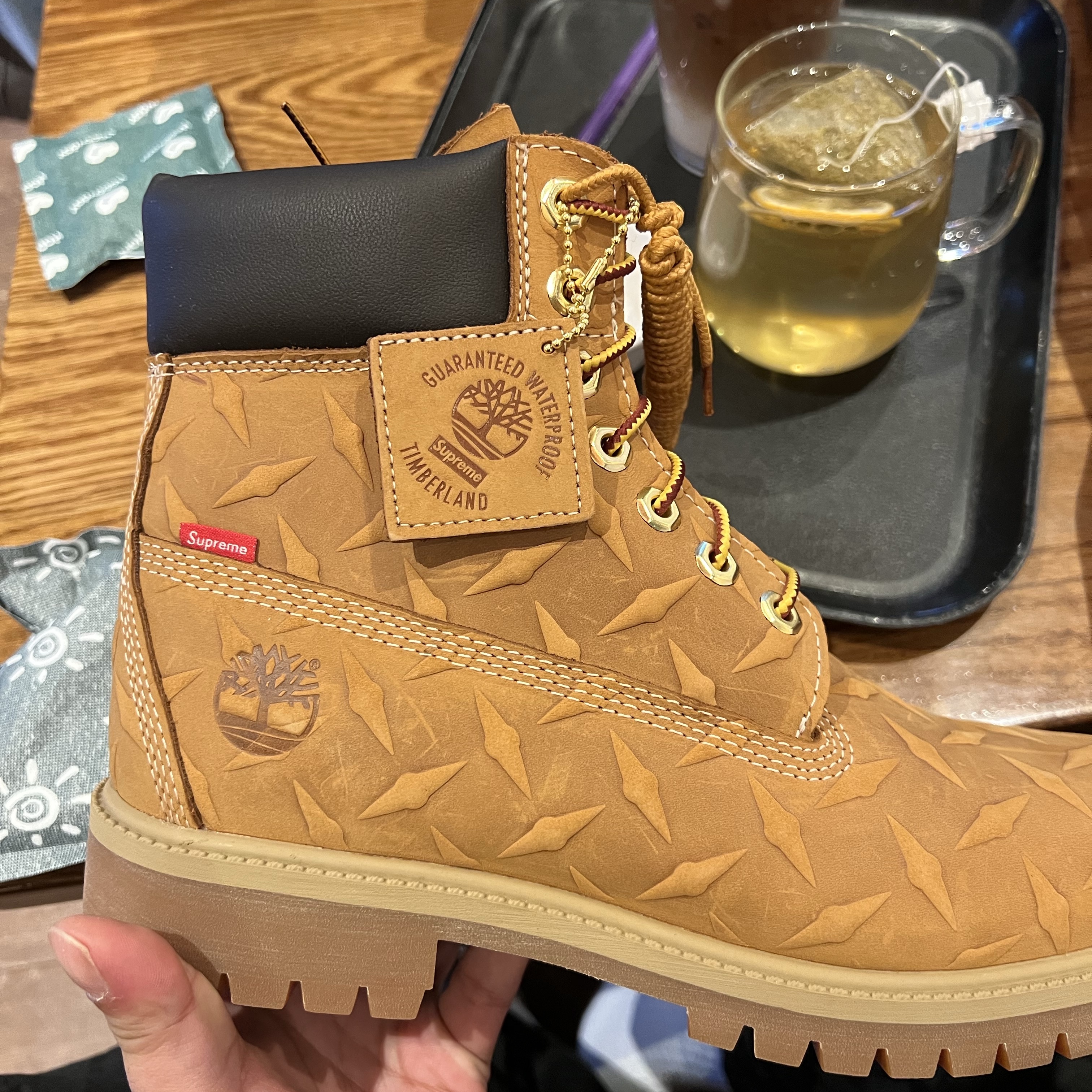 Timberland x Supreme Diamond Plate 6 Inch Premium Waterproof Boot Wheat - 23FW - Medium, Needles H.D. BDU Pants Black 착용 스타일 - 2