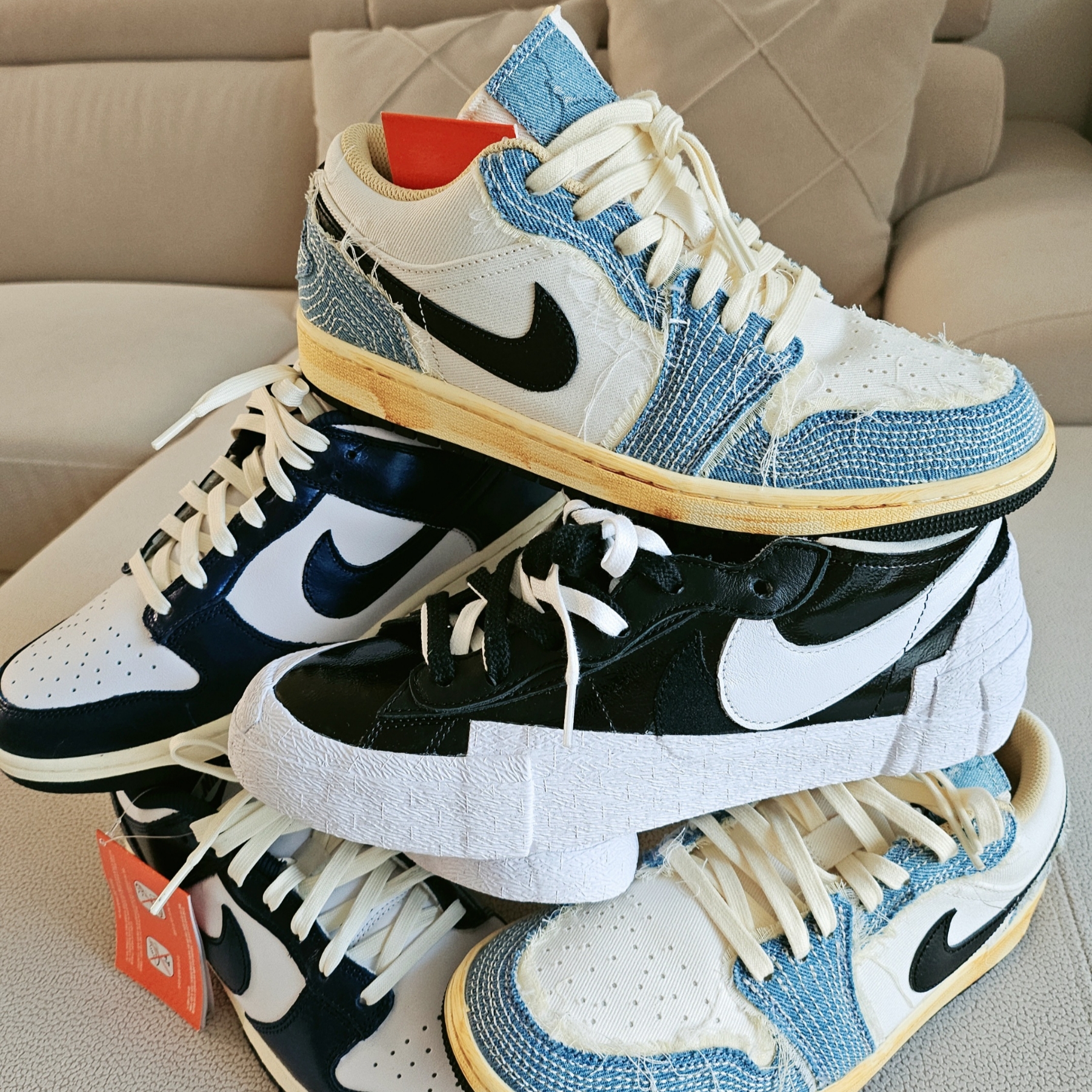 Nike x Sacai Blazer Low Black Patent Leather, Jordan 1 Low World Make Japan 착용 스타일 - 2
