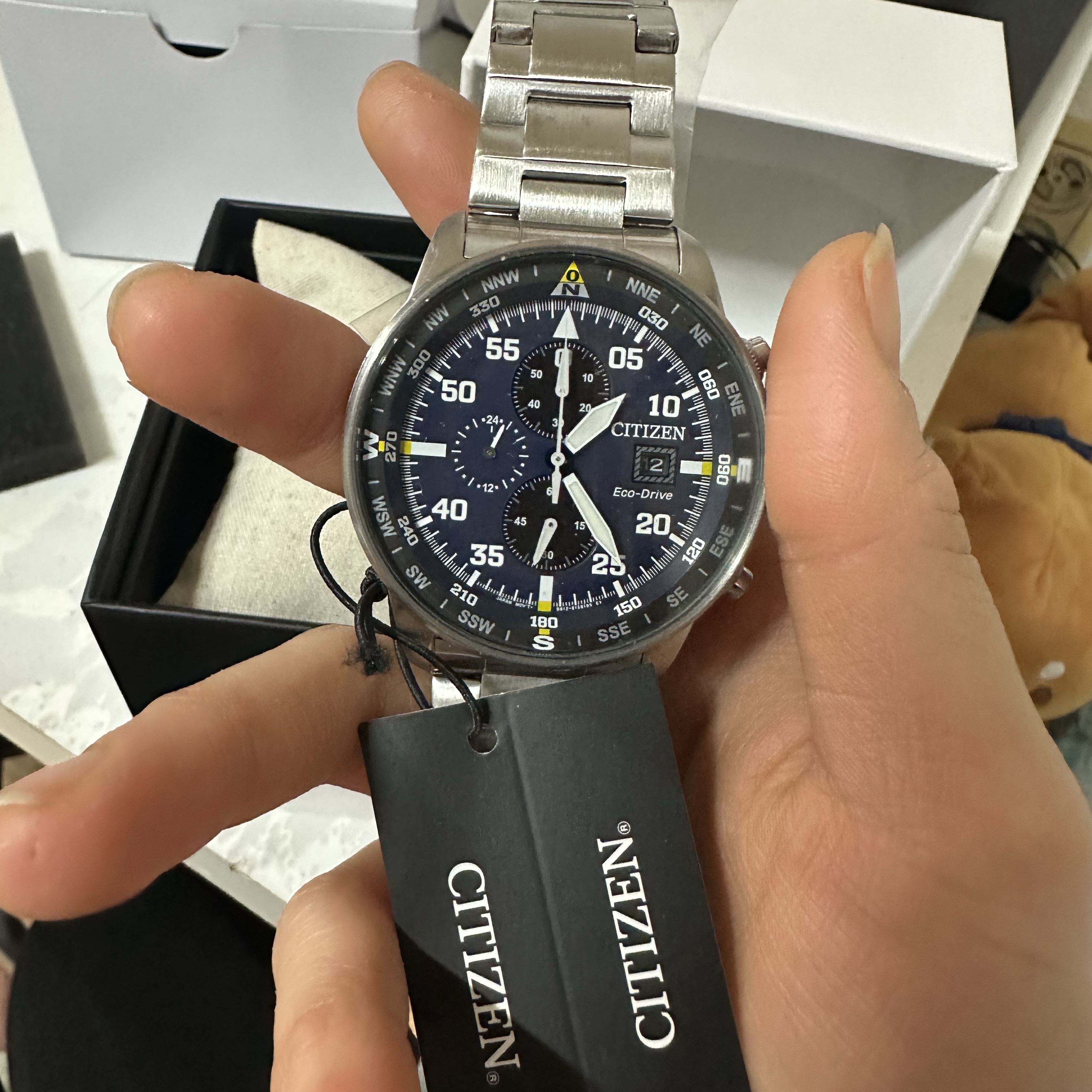 Citizen Chronograph Eco-Drive 44mm Stainless Steel Blue Silver 착용 스타일 - 2