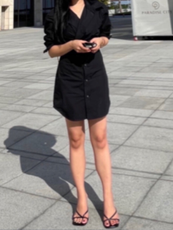 (W) Alexander Wang Draped Mini Shirt Dress Black 착용 스타일