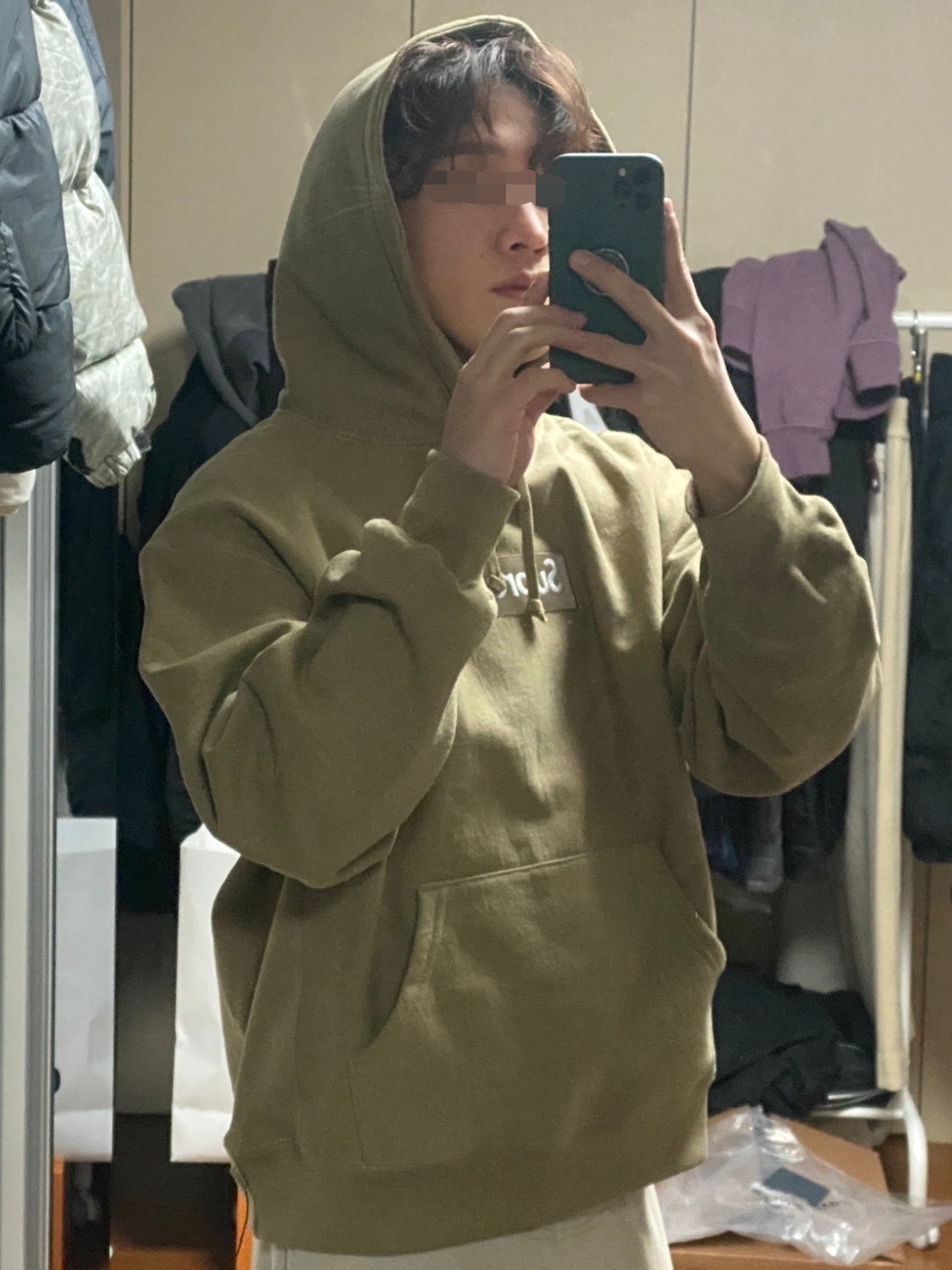 Supreme Box Logo Hooded Sweatshirt Dark Sand - 23FW 착용 스타일