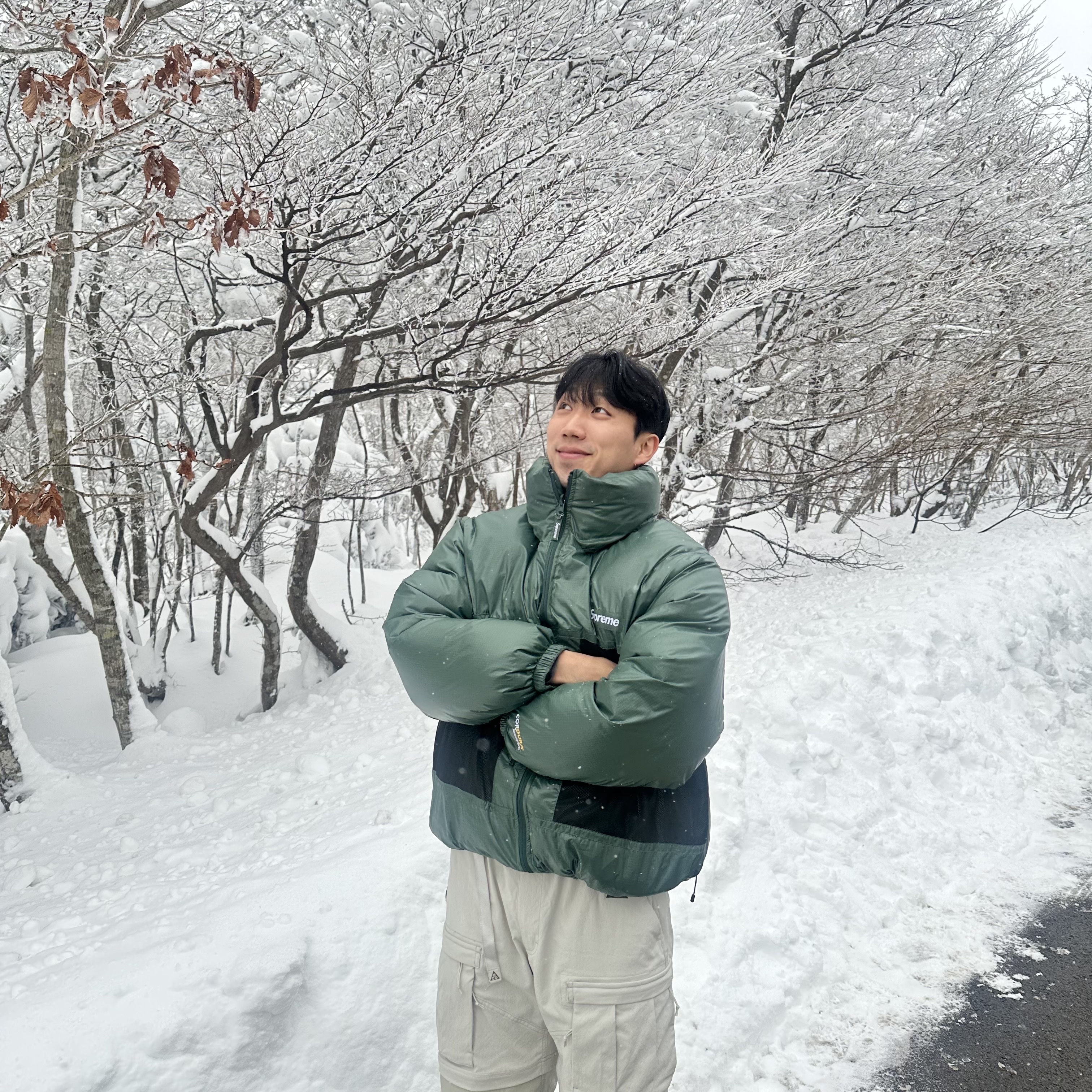 Supreme Reversible Featherweight Down Puffer Jacket Olive - 22FW, Nike ACG Smith Summit Cargo Pants Light Bone - Asia 착용 스타일 - 1