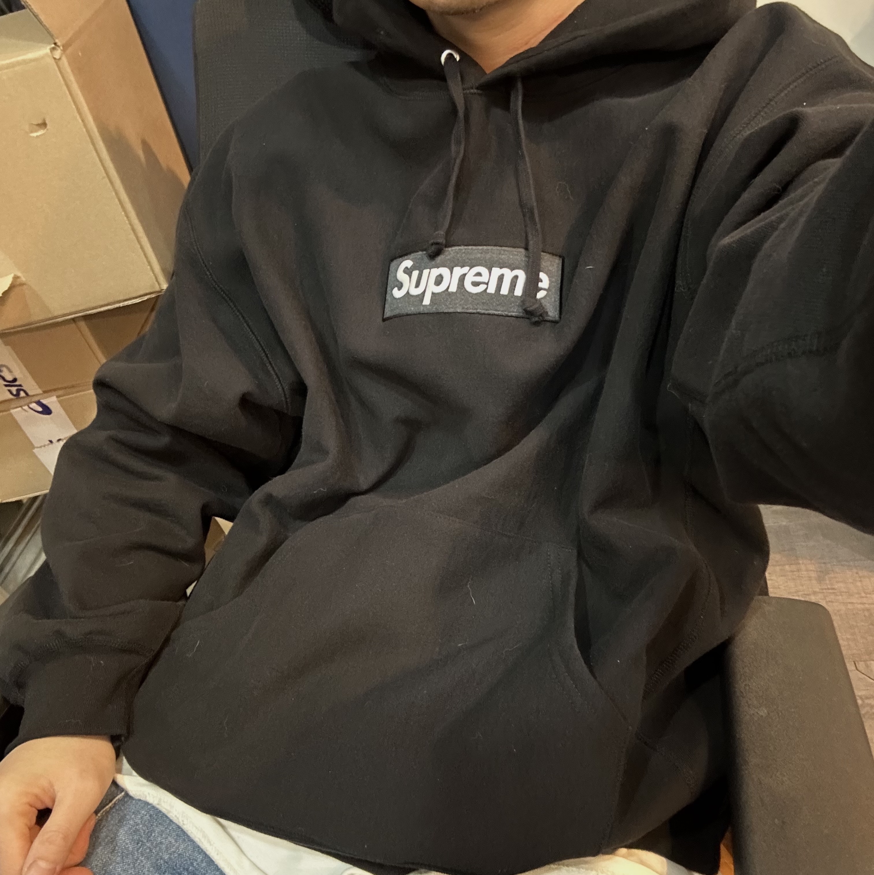 Supreme Box Logo Hooded Sweatshirt Black - 23FW 착용 스타일