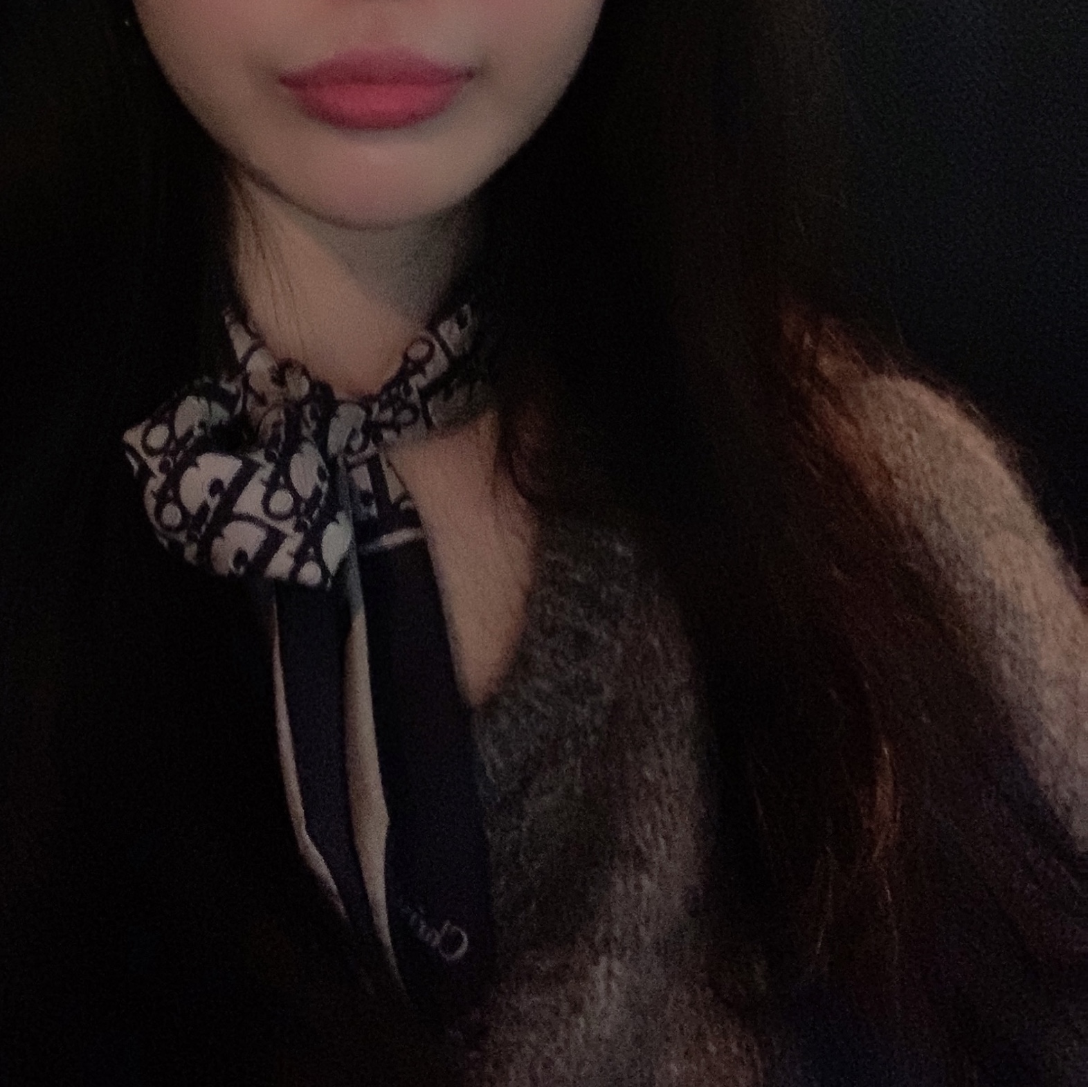 (W) Dior Oblique Mitzah Scarf Silk Twill Navy Blue 착용 스타일