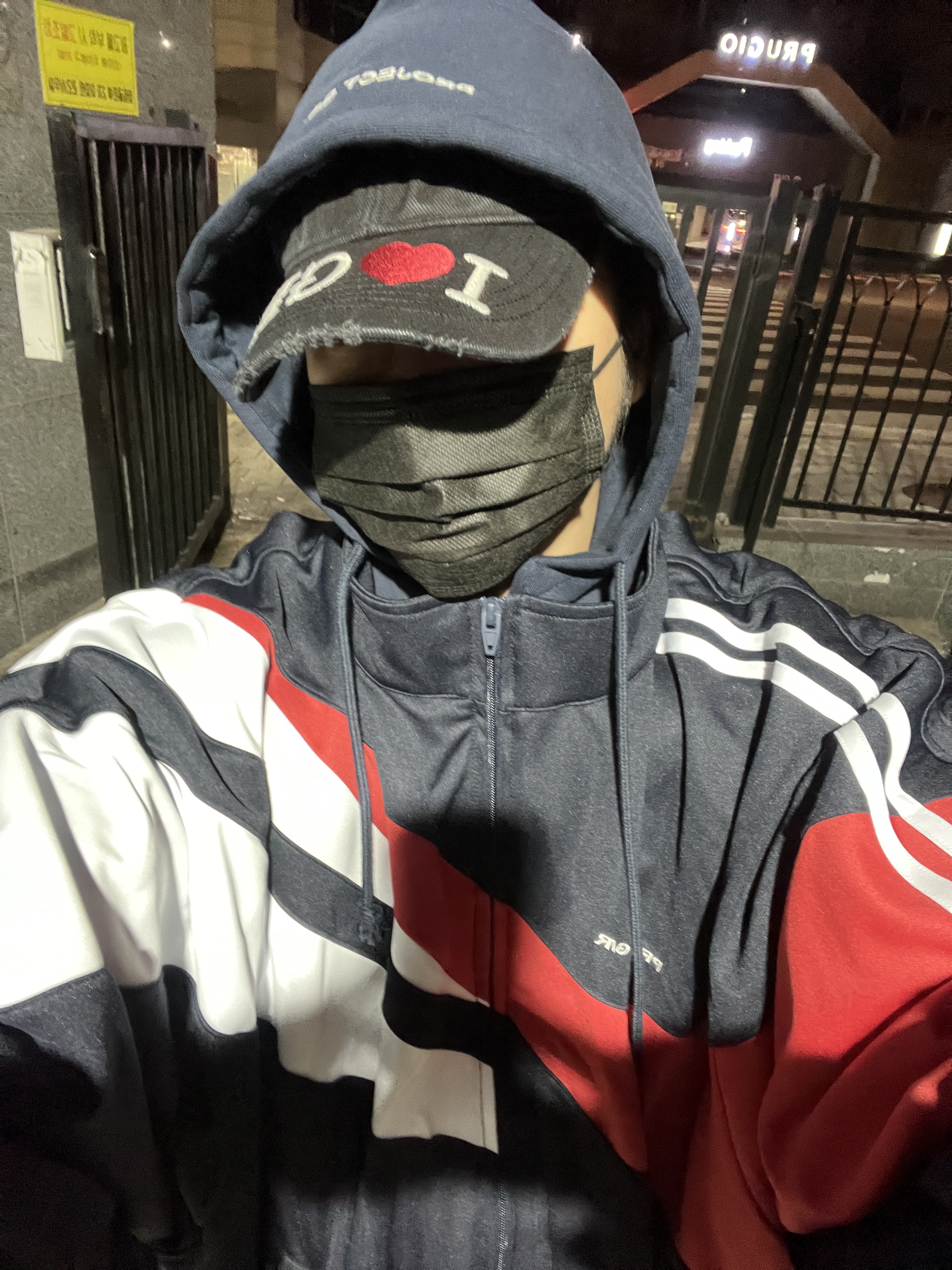 Project G/R Hybrid Hooded Track Jacket Navy, Project G/R I Love GR Cap Black - Haus of GR Exclusive 착용 스타일