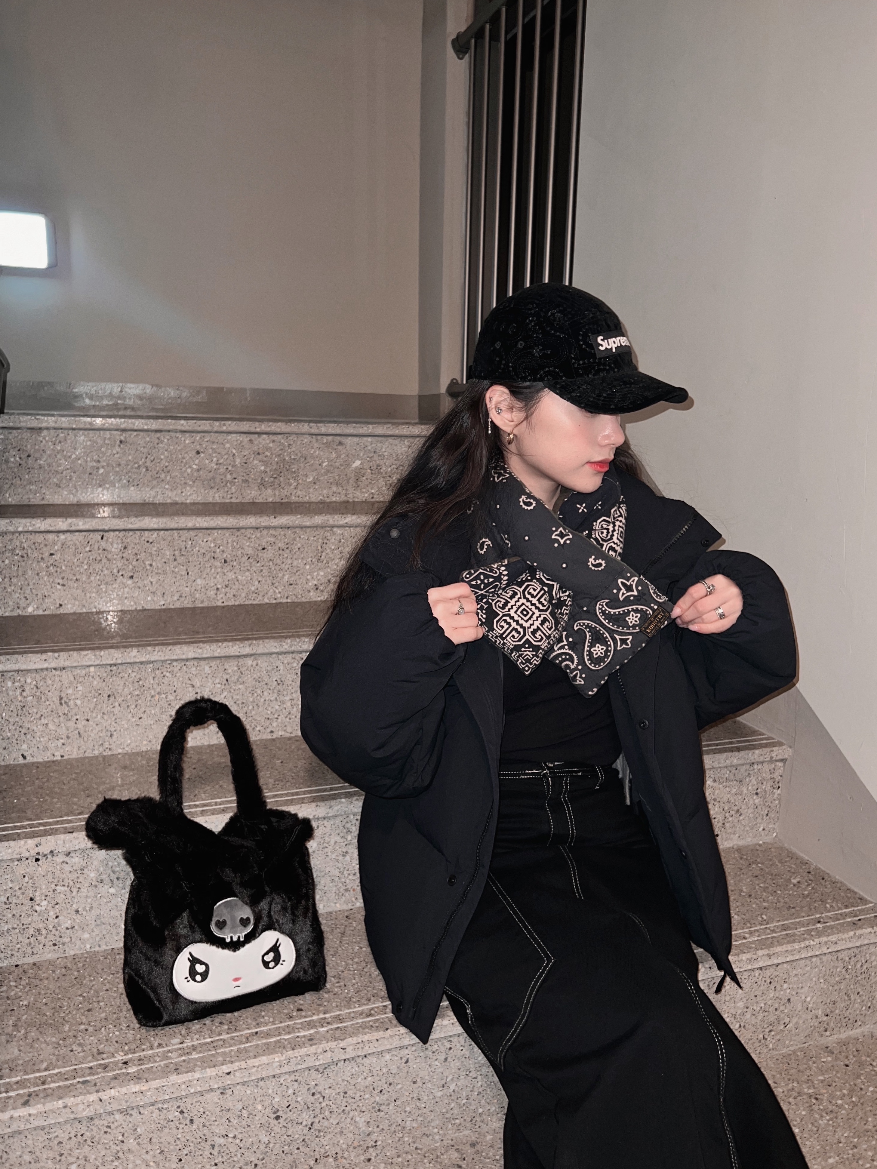 Supreme Velvet Paisley Camp Cap Black - 23FW, Kapital Flannel Bandana Pattern Reversible Kesa Muffler Black Khaki 착용 스타일 - 2