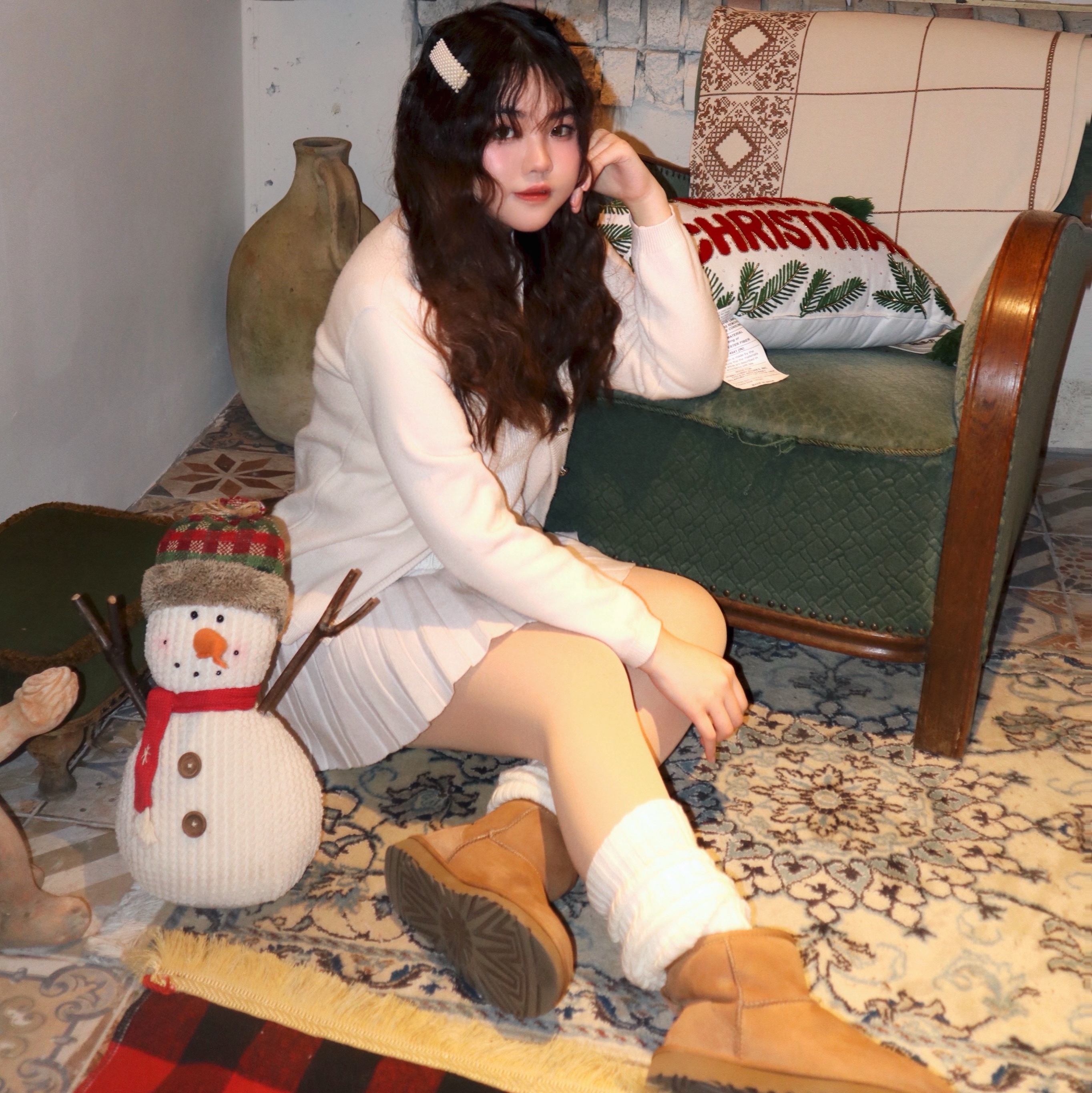 (W) UGG Classic Mini II Boots Chestnut 착용 스타일 - 1