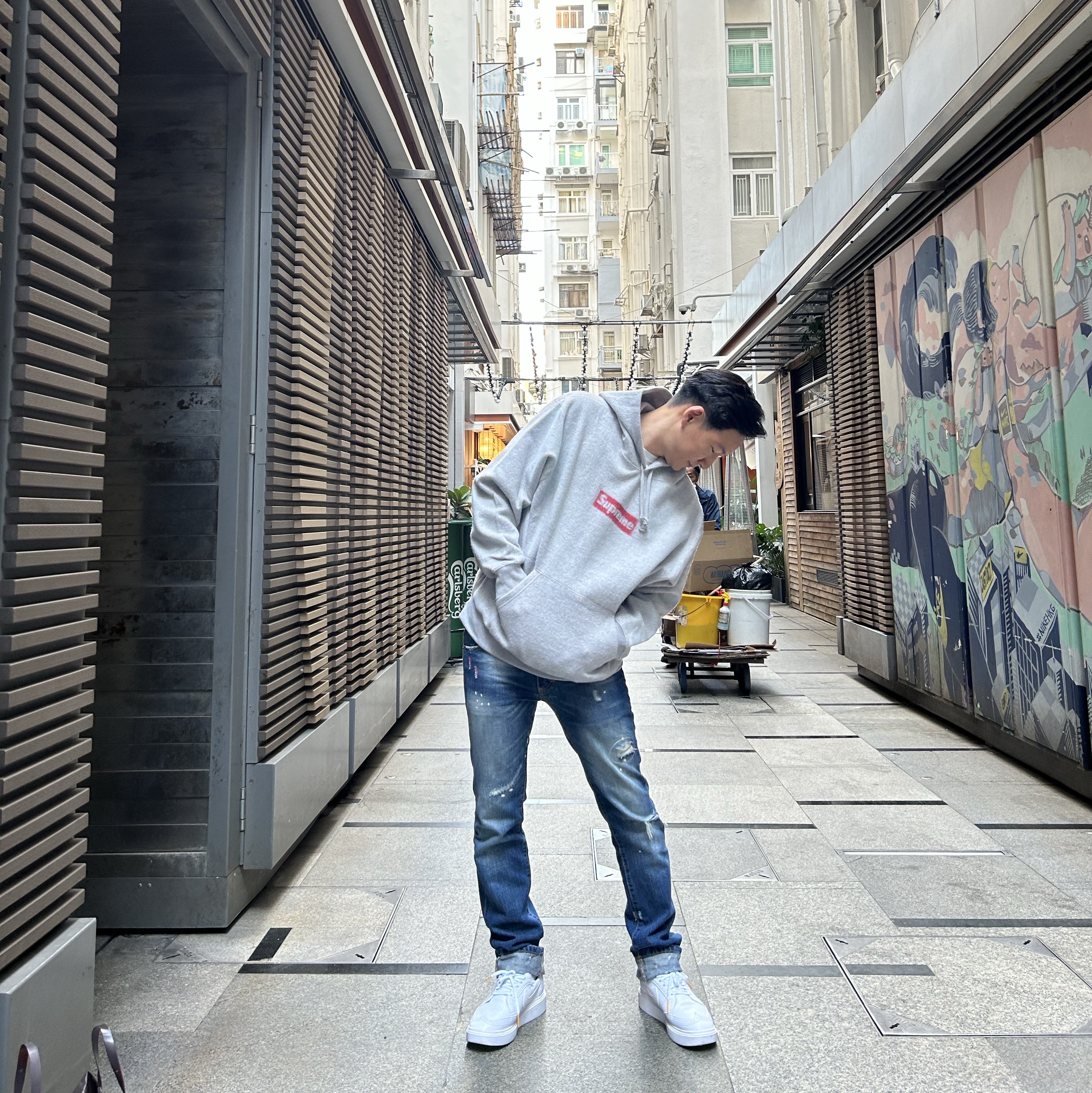 Supreme Inside Out Box Logo Hooded Sweatshirt Heather Grey - 23SS, Nike x Peaceminusone Kwondo1 White 착용 스타일