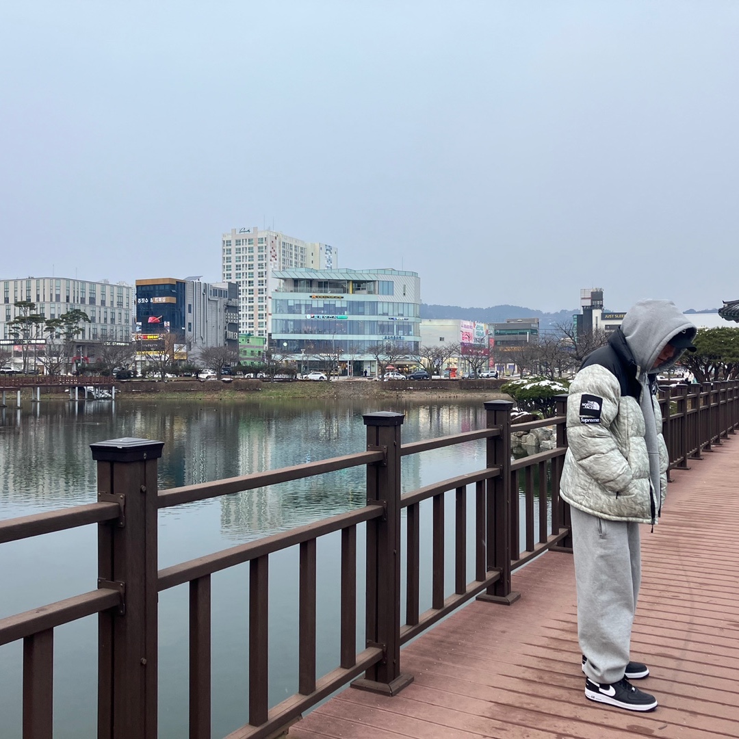 Nike x Stussy NRG RA Pullover Hoodie Dark Grey Heather (DJ9488-063), Supreme x The North Face Paper Print Nuptse Jacket - 19FW 착용 스타일 - 1