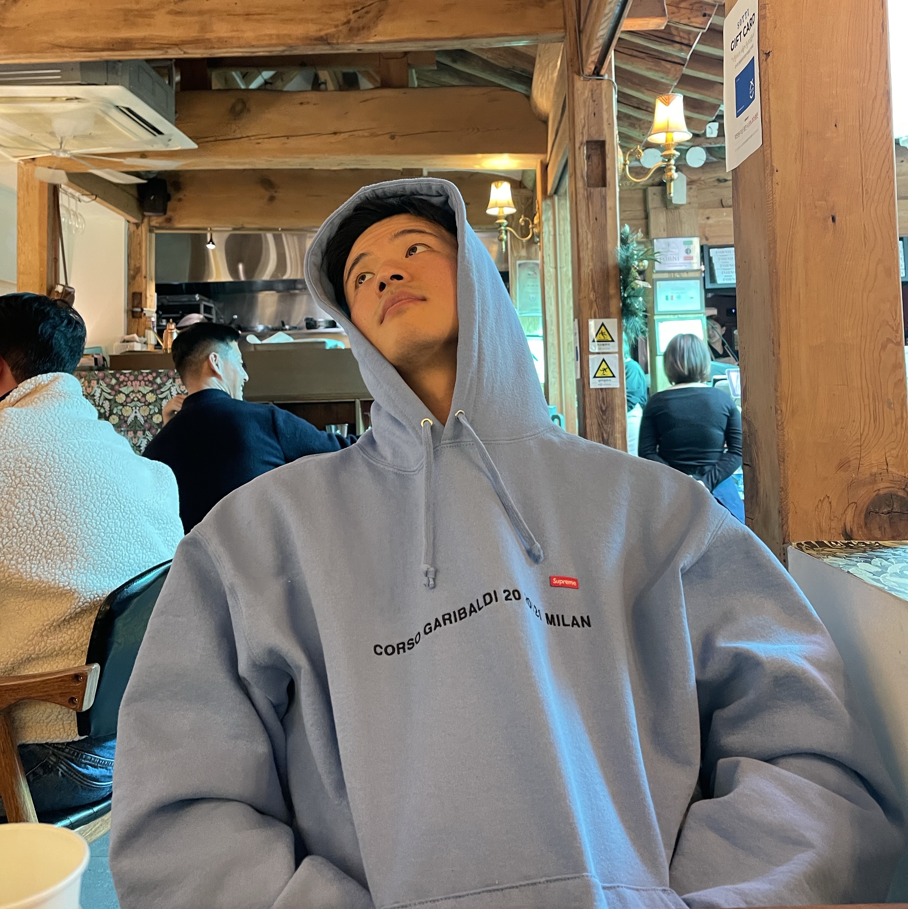 Supreme Milan Shop Small Box Hooded Sweatshirt Pale Blue - 23FW 착용 스타일