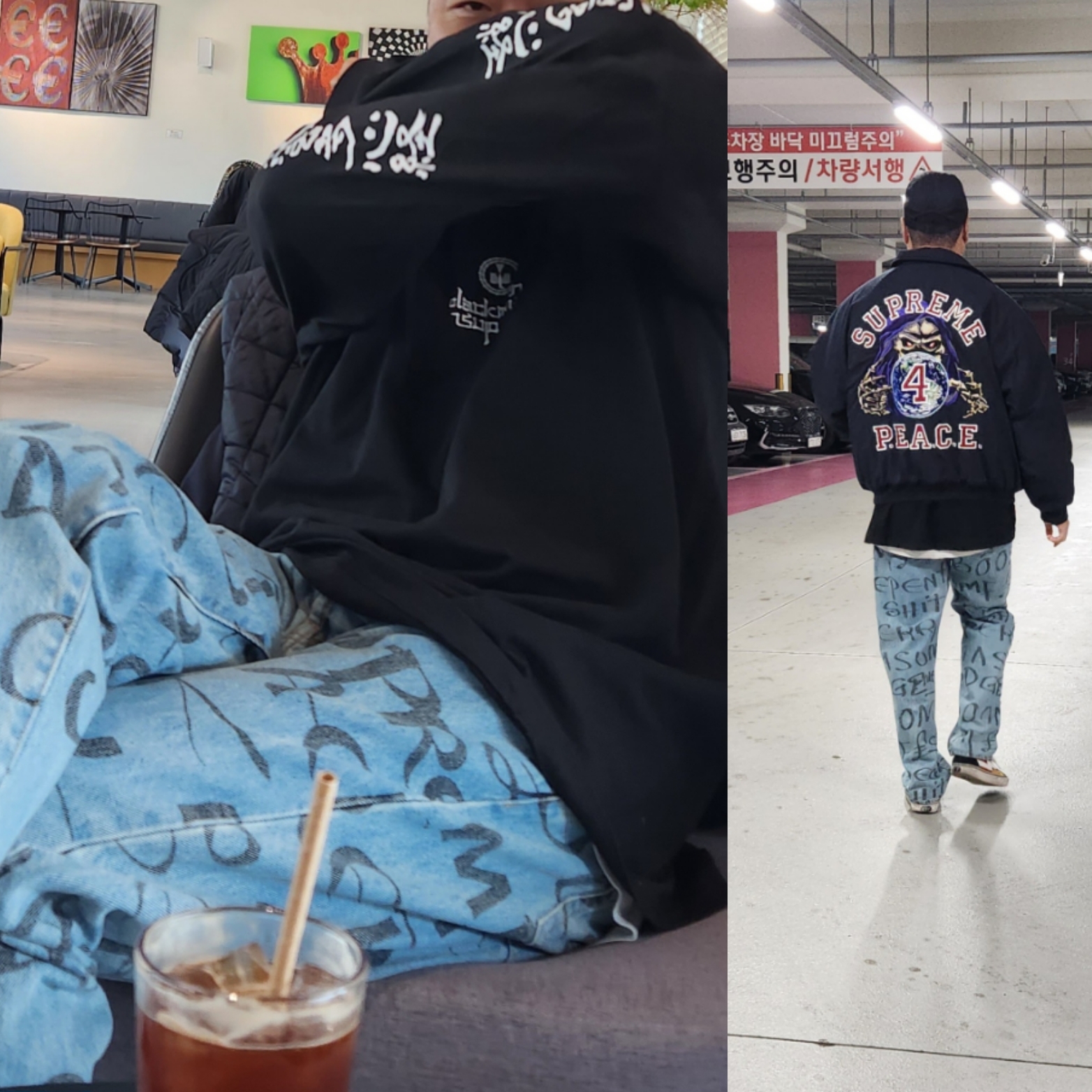 Supreme Peace Embroidered Work Jacket Navy - 23FW, Supreme x Blackmeans L/S T-Shirt Black - 23FW 착용 스타일