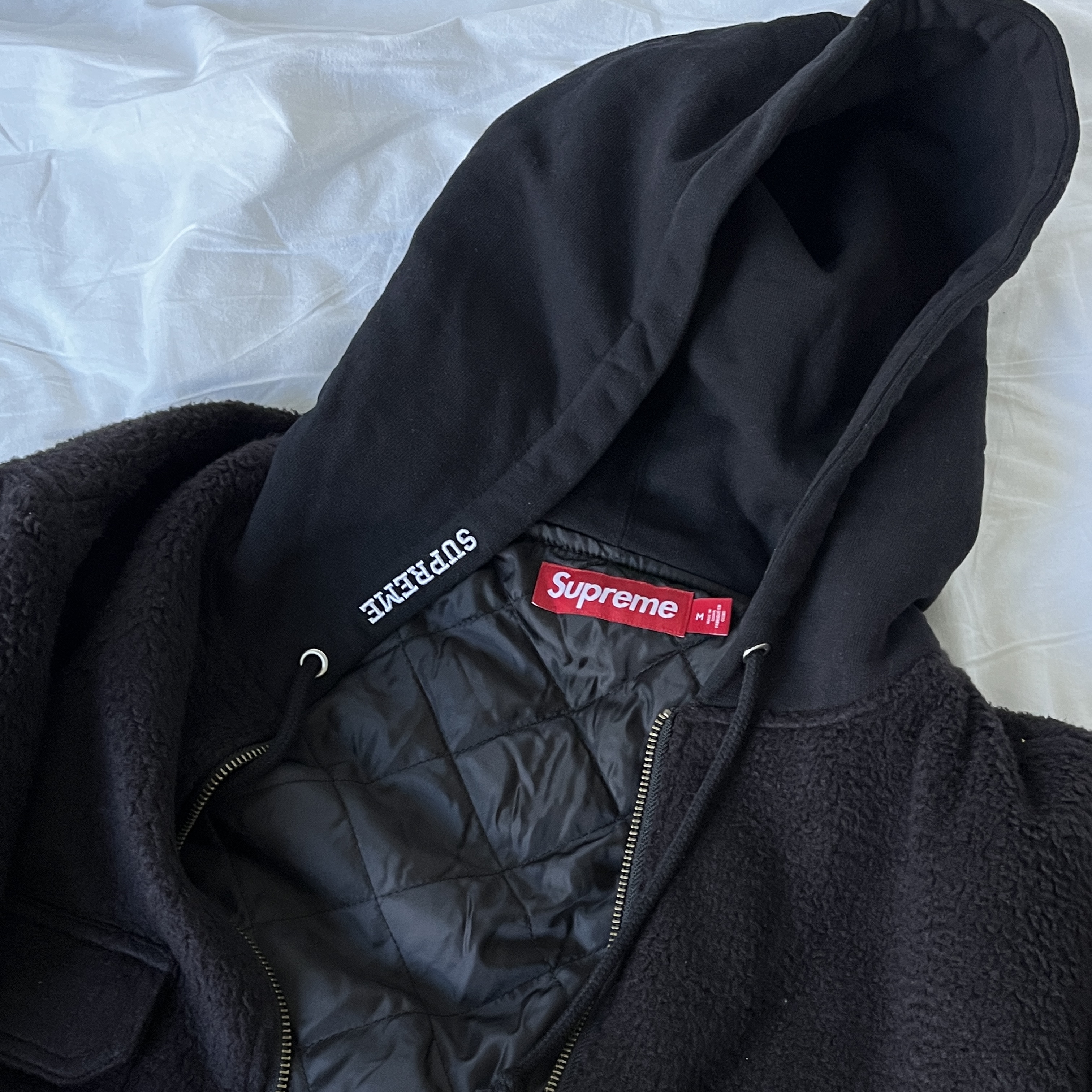 Supreme Fleece Zip Up Hooded Shirt Black - 23FW 착용 스타일 - 1