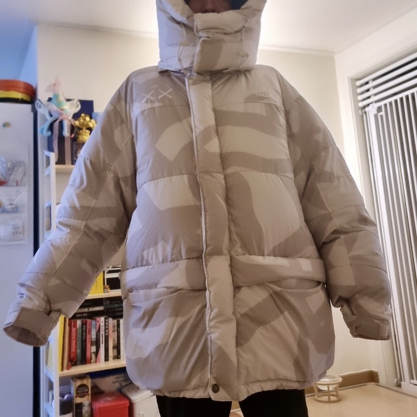 The North Face x Kaws Retro 1994 Himalayan Parka Moonlight Ivory Print - 22FW 착용 스타일