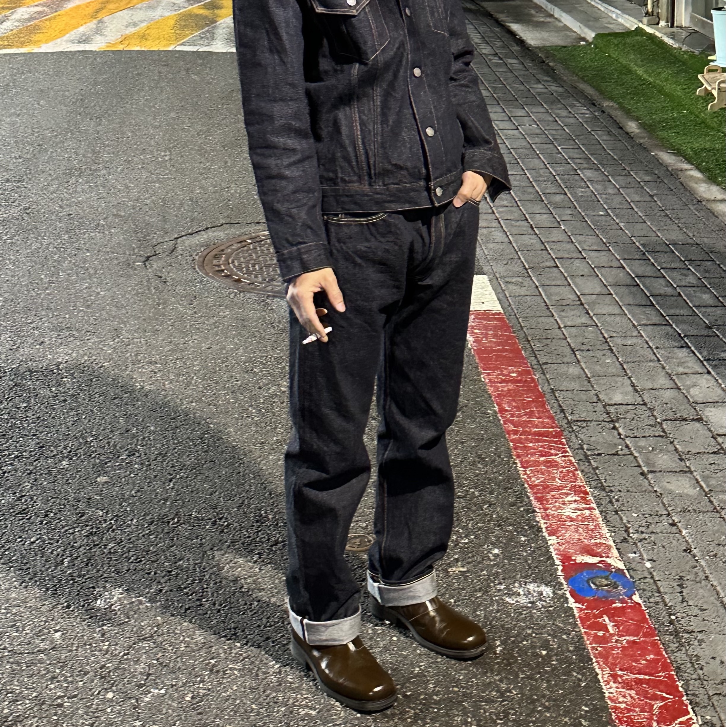 Our Legacy Camion Boot Olive Leather 착용 스타일 - 1
