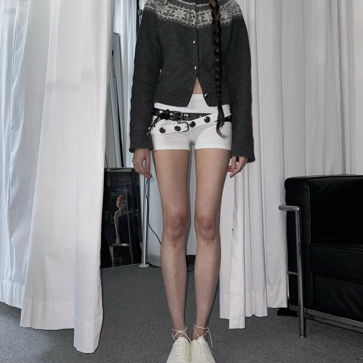 Yunse Women Nordic Cardigan Charcoal 착용 스타일 - 1