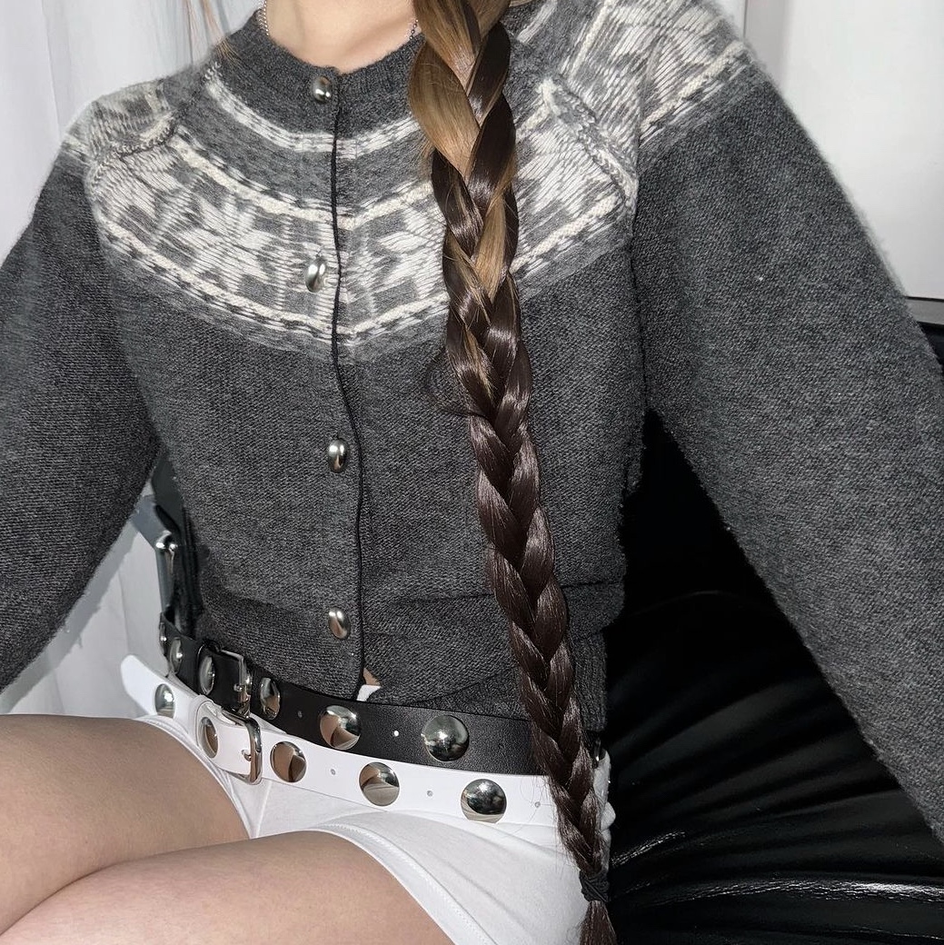 Yunse Women Nordic Cardigan Charcoal 착용 스타일 - 2