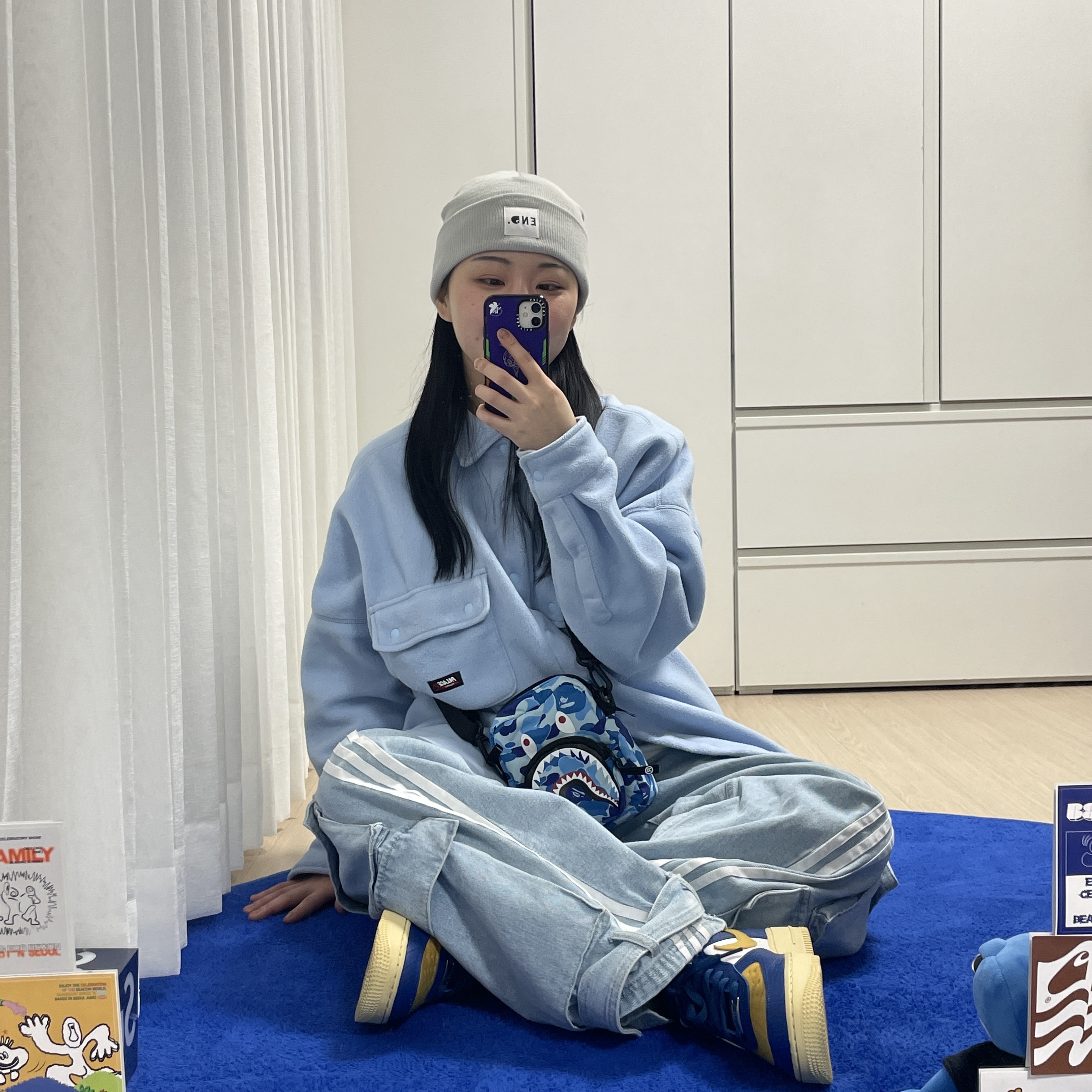 Nike x Undefeated Air Force 1 Low SP 5 On It Court Blue, (W) Adidas Adilenium Denim Cargo Running Pants Blue - KR sizing 착용 스타일 - 1