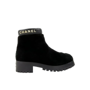 (W) Chanel Shearing Lambskin Ankle Boots Black