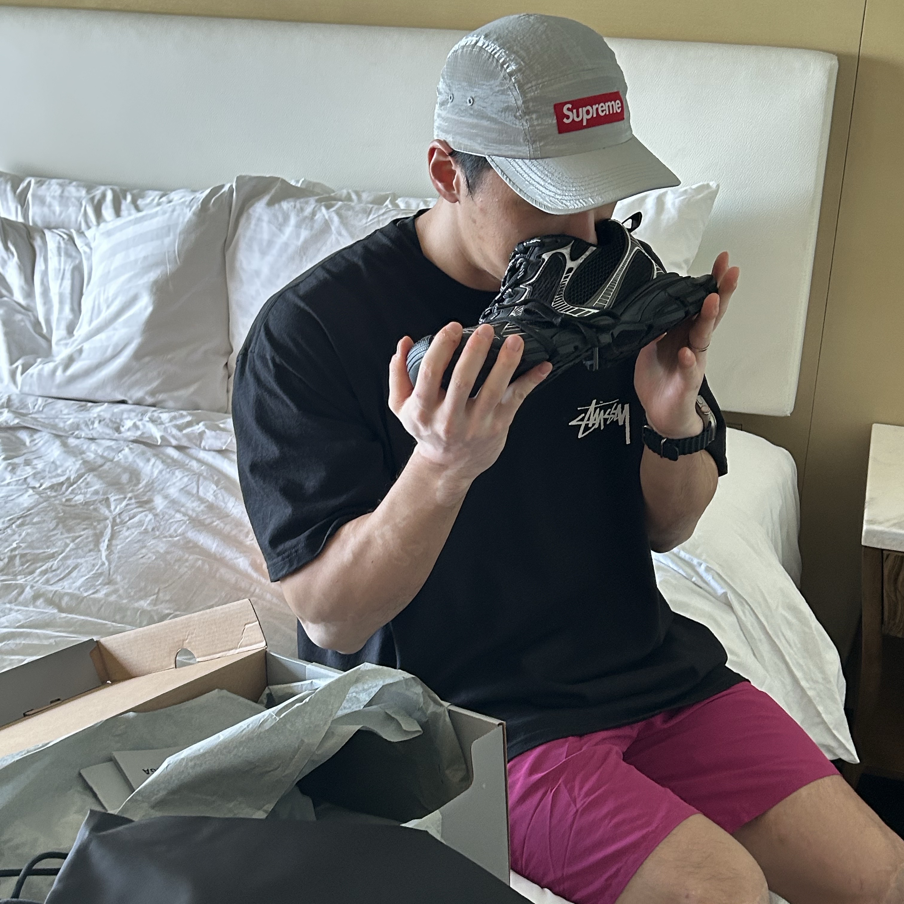 Balenciaga 3XL Sneakers Black White, Supreme Gloss Ripstop Camp Cap Light Grey - 23FW 착용 스타일 - 2