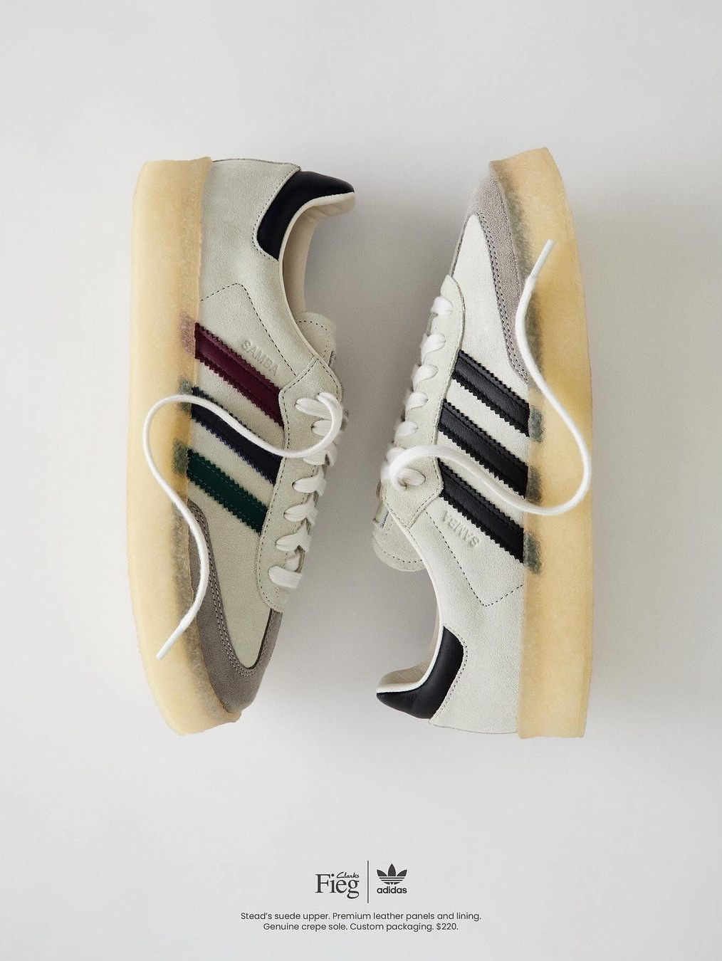 Adidas x Clarks x Ronnie Fieg 8th Street Samba Chalk White Collegiate Green, Adidas x Clarks x Ronnie Fieg 8th Street Samba Chalk White Core Black 착용 스타일 - 5
