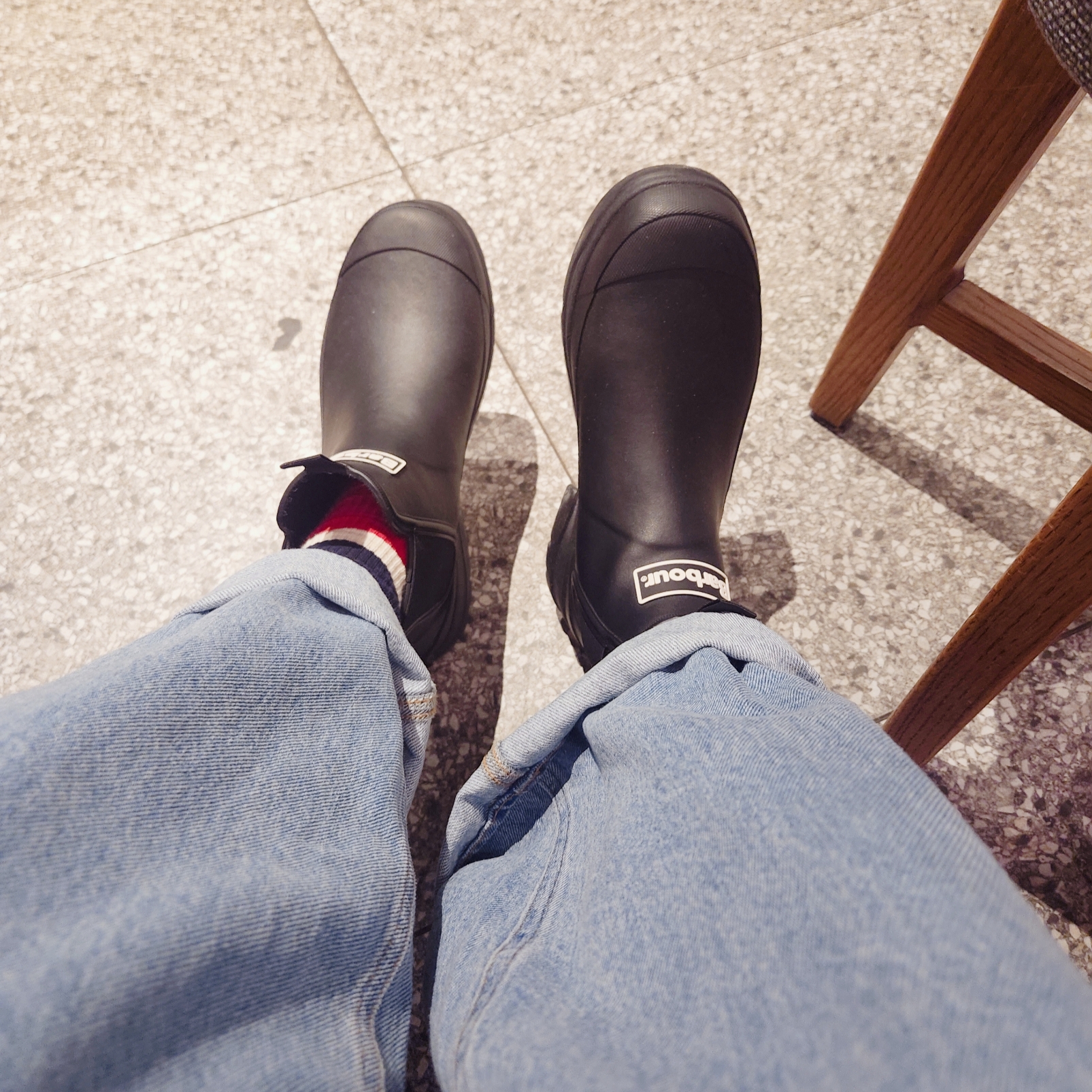 Barbour Nimbus Wellingtons Black 착용 스타일