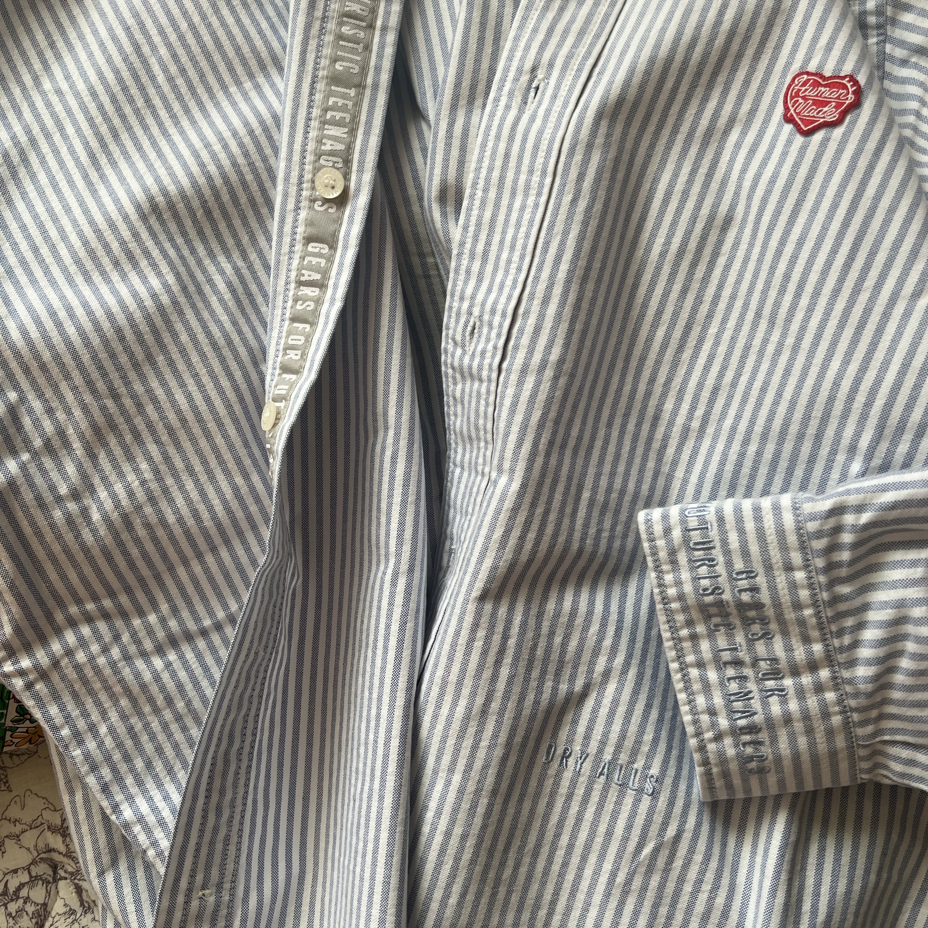 Human Made Stripe B.D L/S Shirt Blue 착용 스타일
