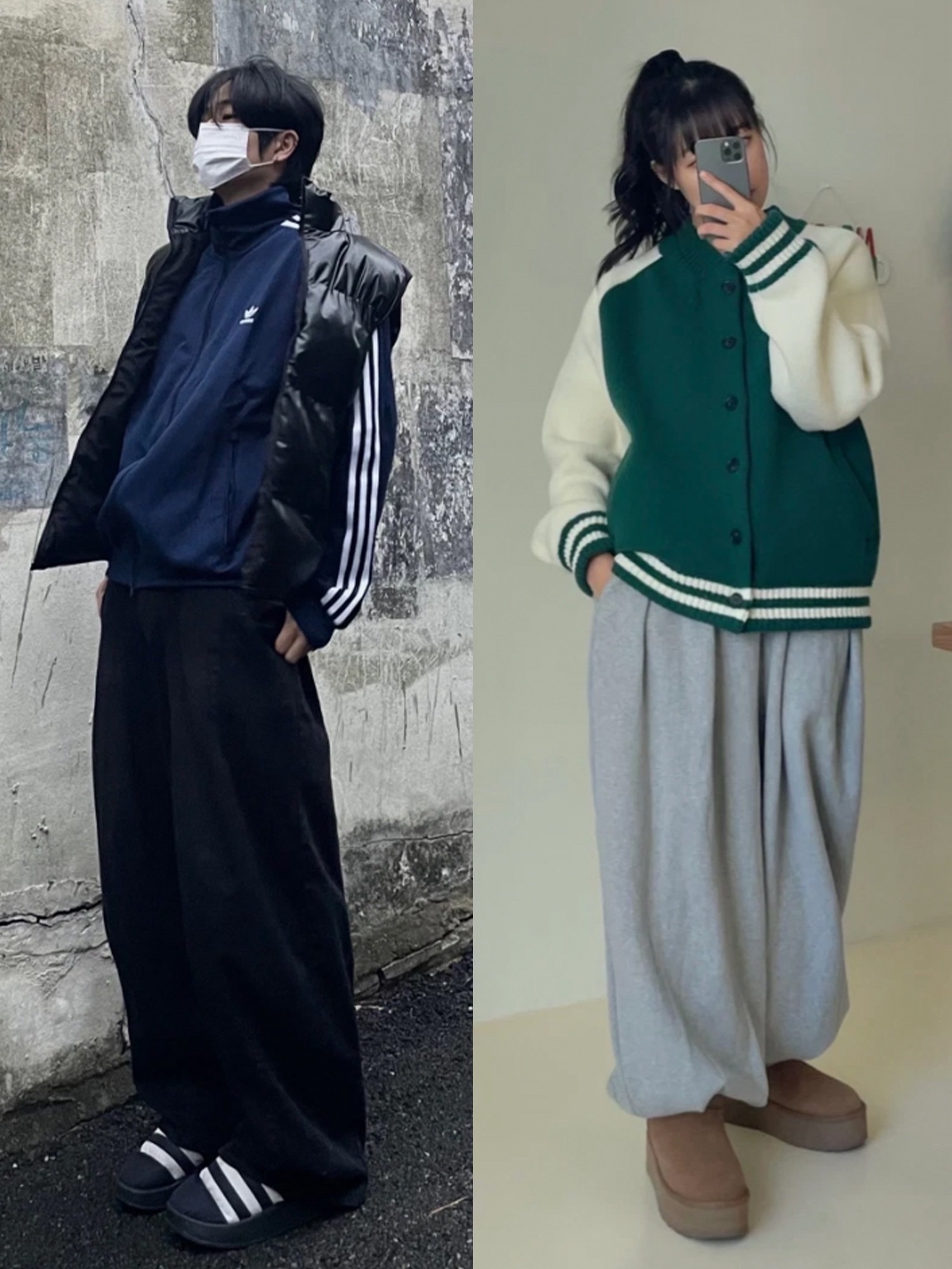 The North Face Nuptse Mule Black, Adidas Puffylette Core Black 착용 스타일 - 2
