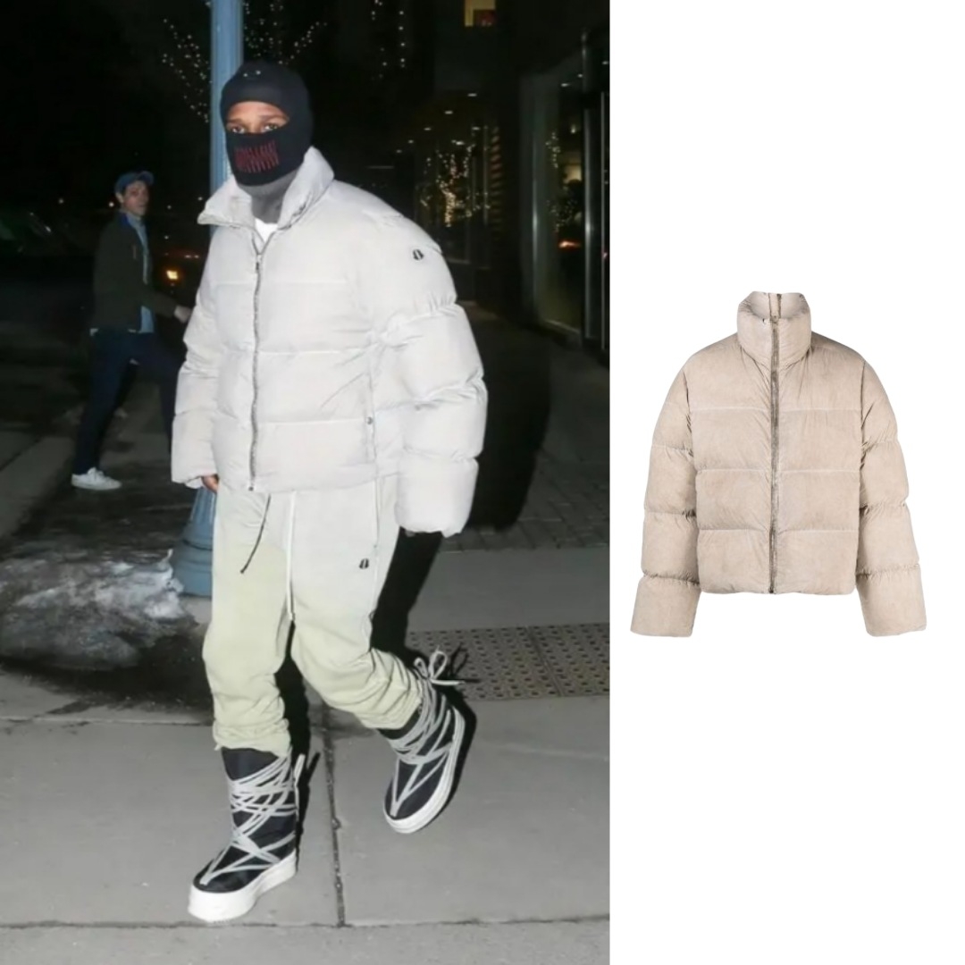 Moncler x Rick Owens Cyclopic Short Down Jacket Beige - 23FW, Moncler x Rick Owens Fleece Trackpants Beige Green 착용 스타일 - 1