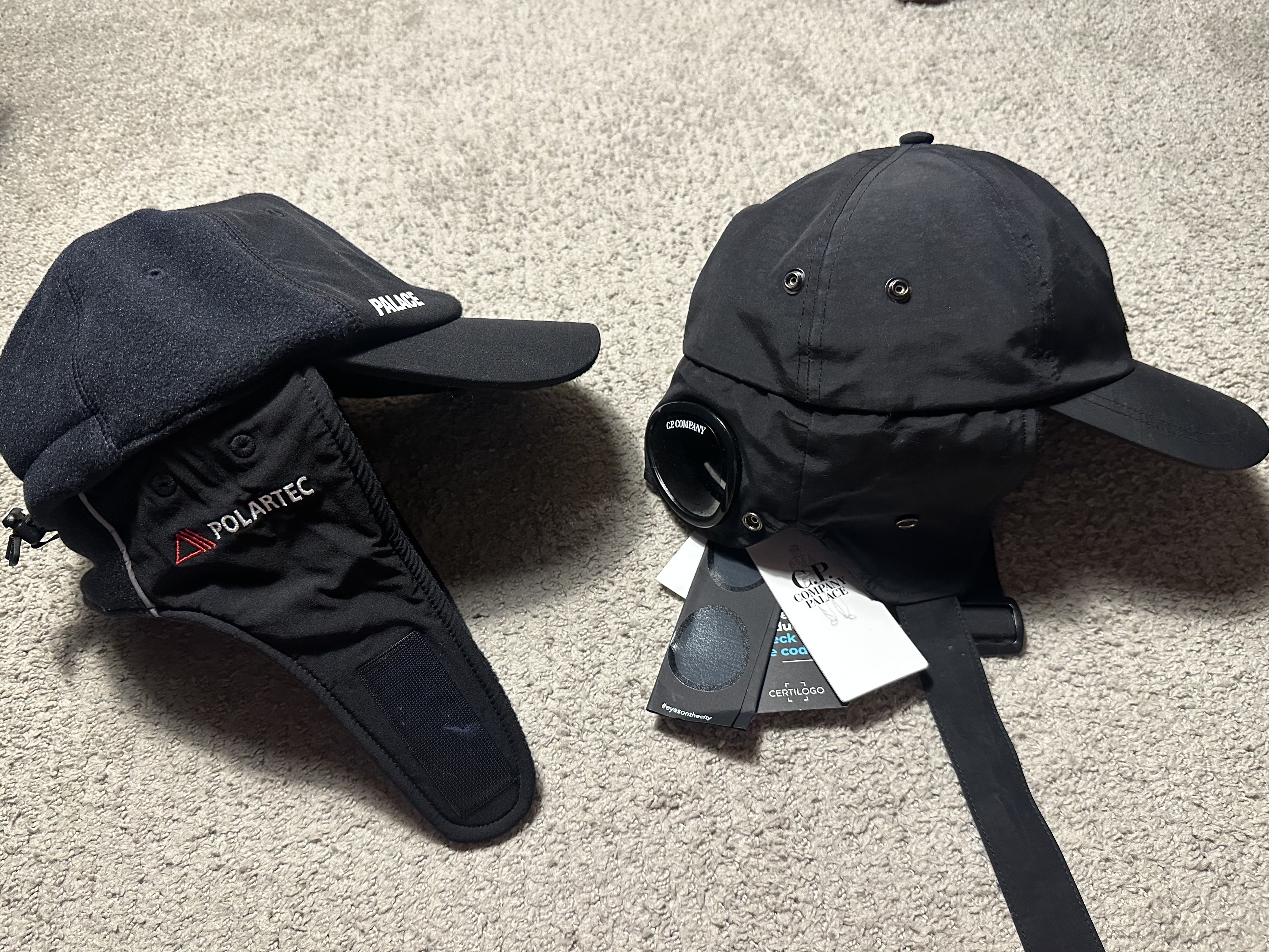 Palace x C.P. Company Goggle Ear Flap P-Cap Black - 23FW, Palace Polartec Warmdome Earflap 5-Panel Black - 23FW 착용 스타일 - 5