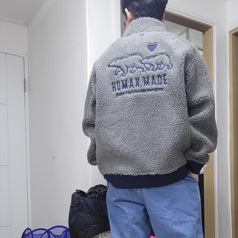 Human Made Boa Fleece Jacket Gray 착용 스타일