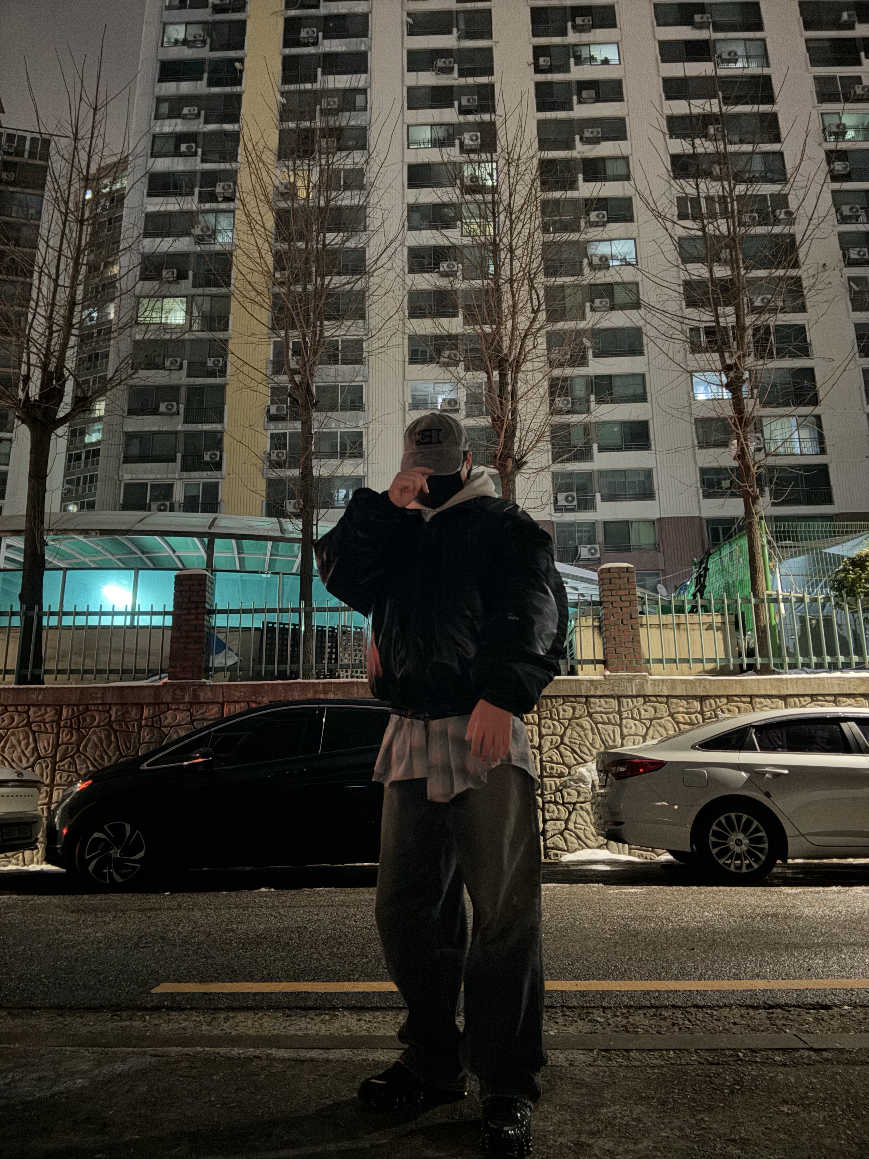 Civision by CSC Leather Mix Bomber Jacket Black, Undermycar Iek Hand Brush Washed Wide Jeans Corrosion Blue - 23FW 착용 스타일 - 1