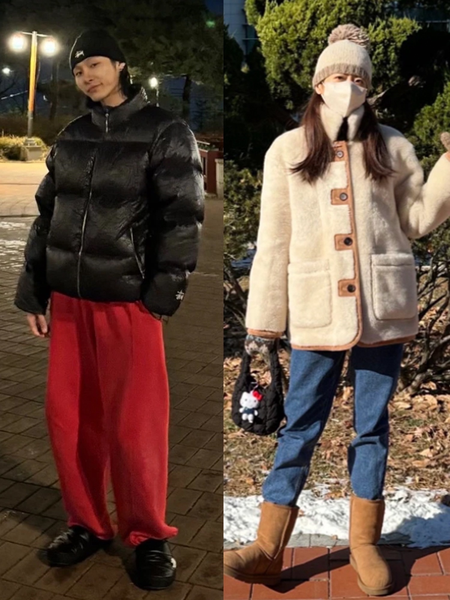 The North Face Nuptse Mule Black, Adidas Puffylette Core Black 착용 스타일 - 3